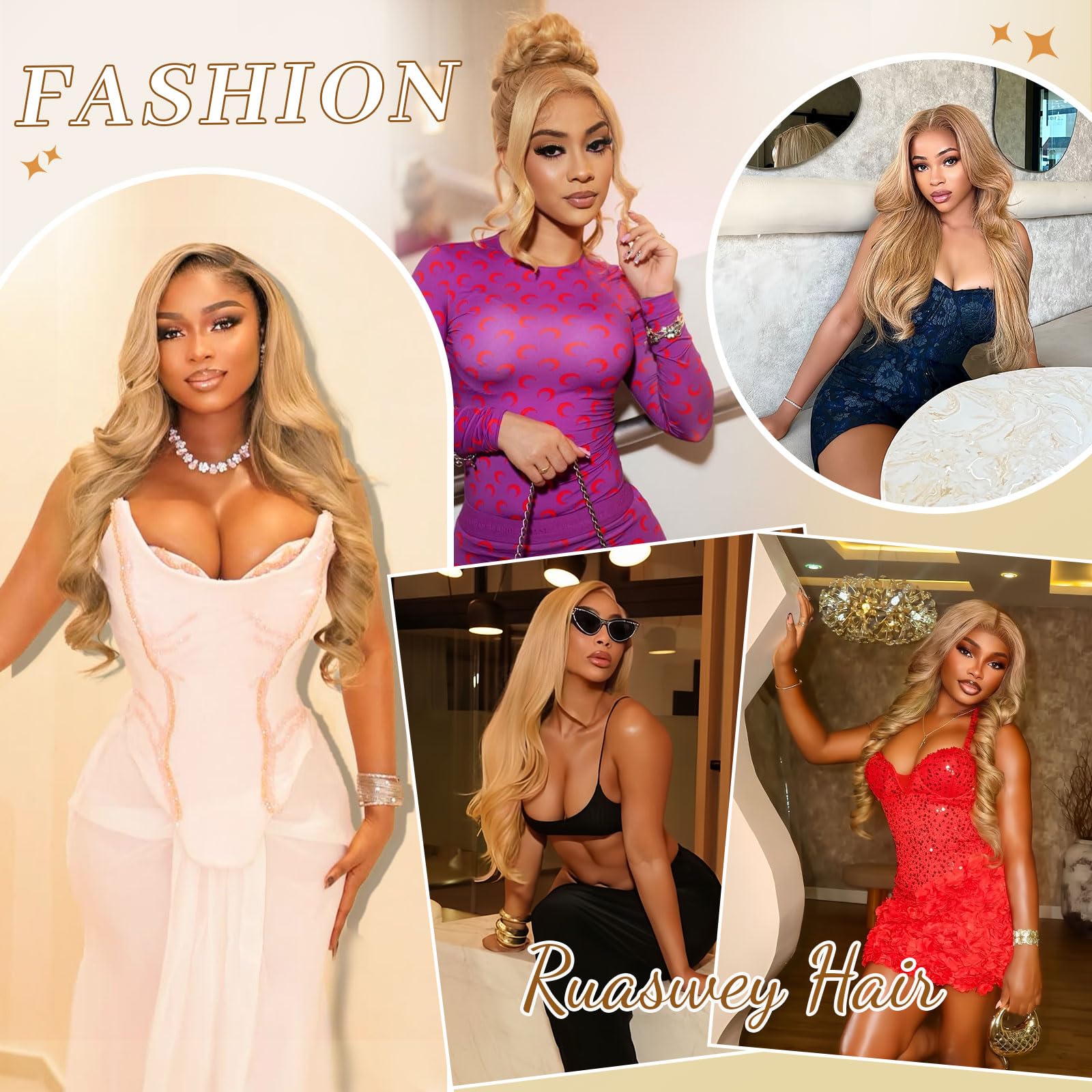 Ruaswey honey blonde wig color and texture close shot
