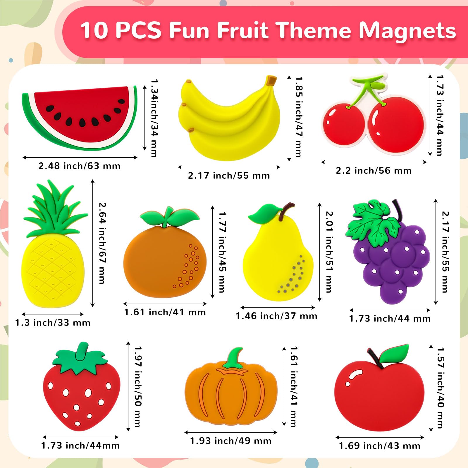 Rubber fruit magnets set 10 pieces
