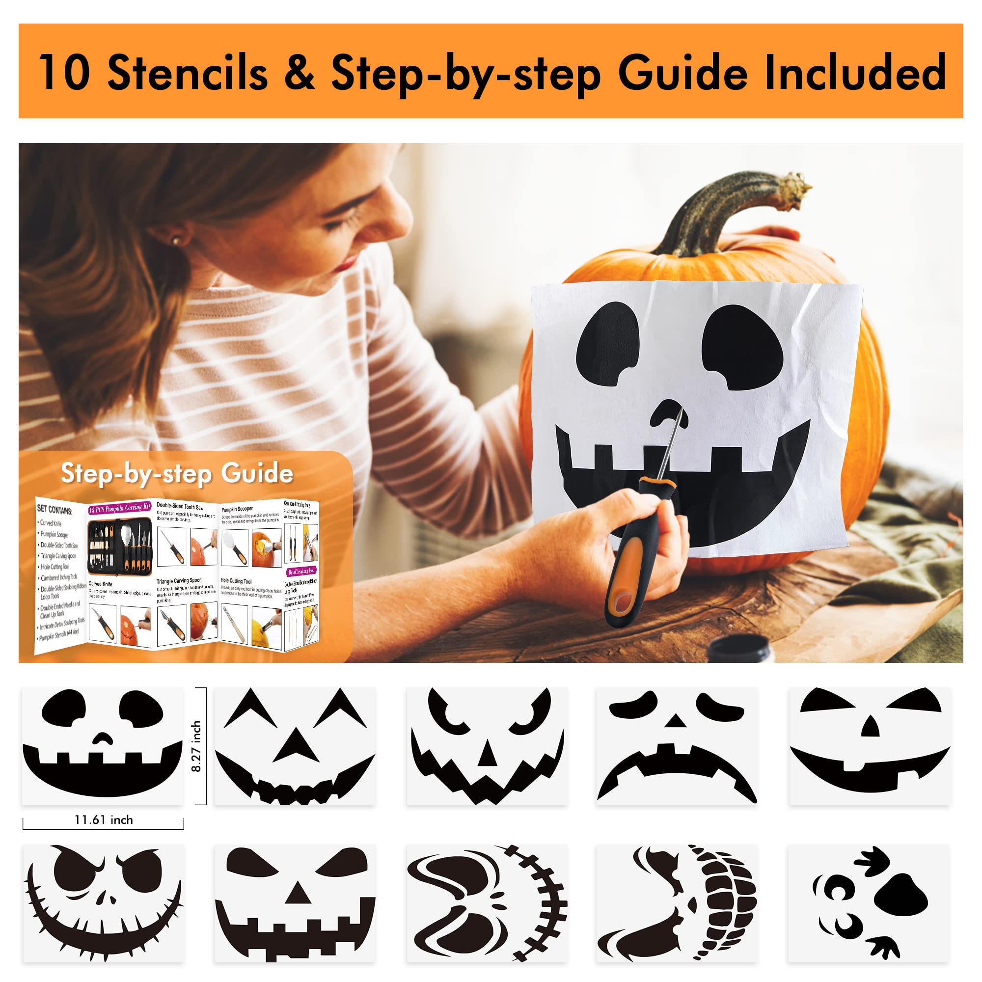 Reusable durable pumpkin carving tools set