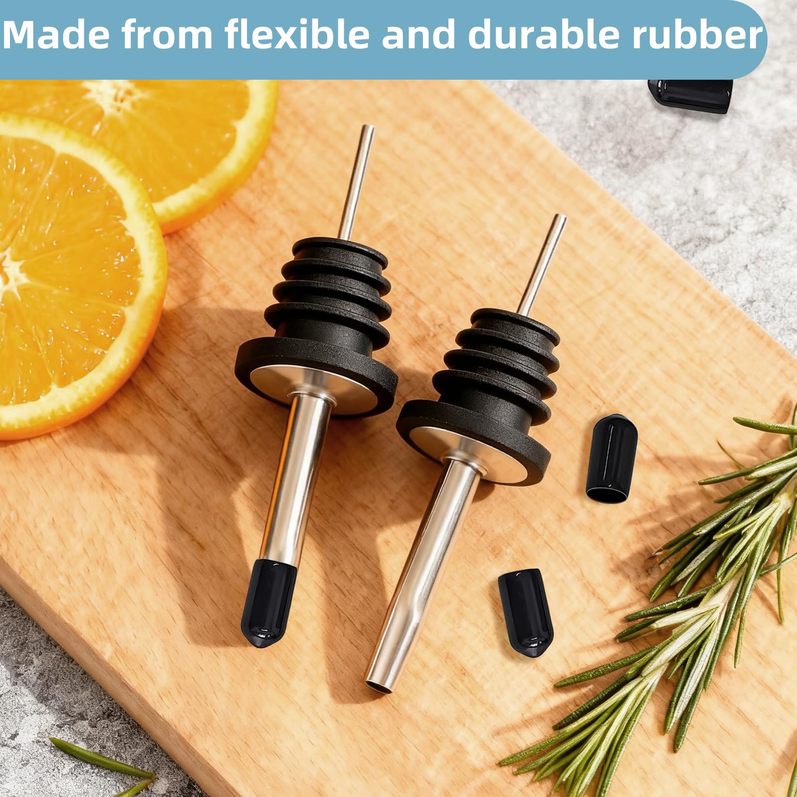 Black rubber pour spout covers for liquor bottles