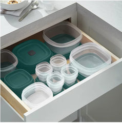 Blue Spruce Rubbermaid containers stacked for space saving