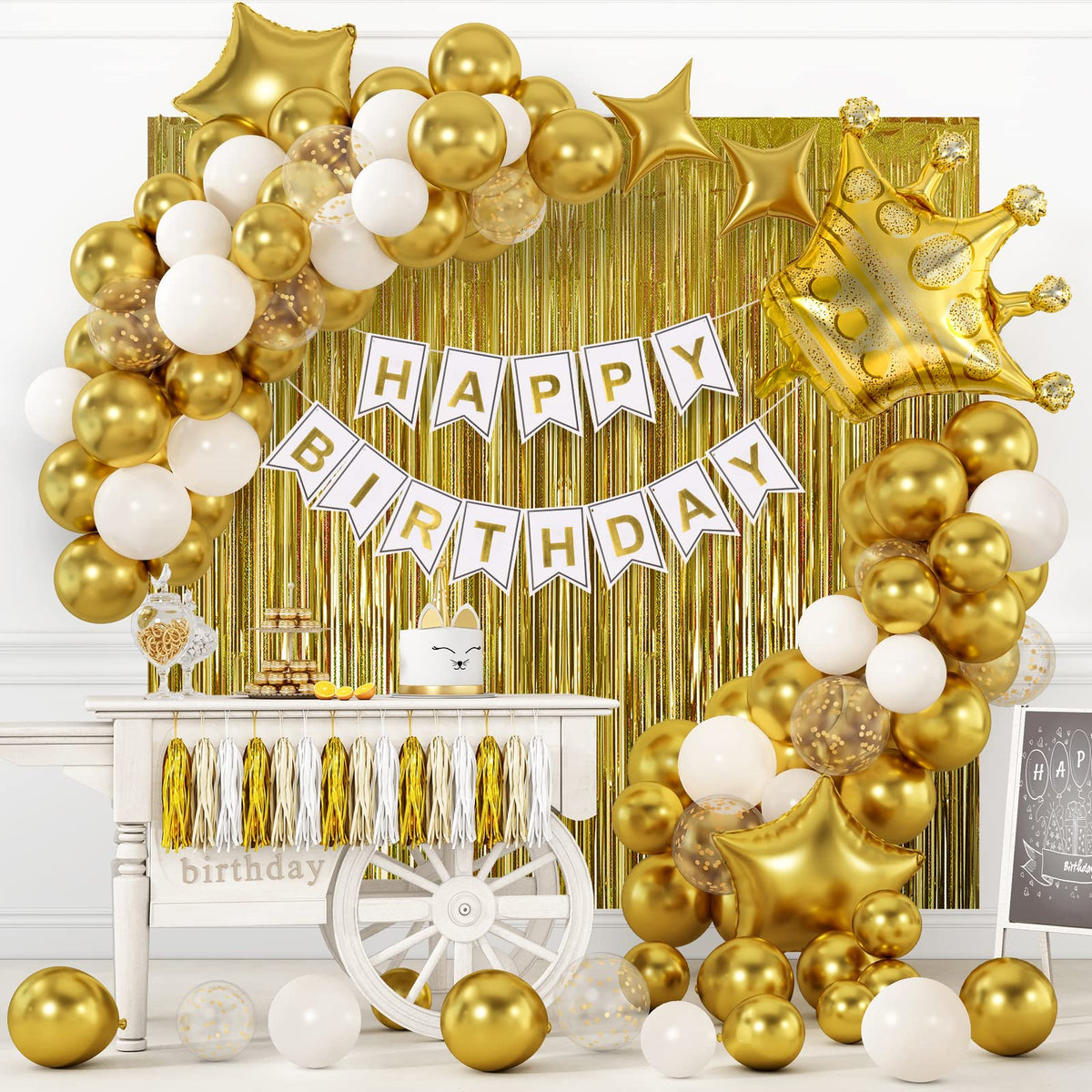 RUBFAC gold birthday party decorations set banner image