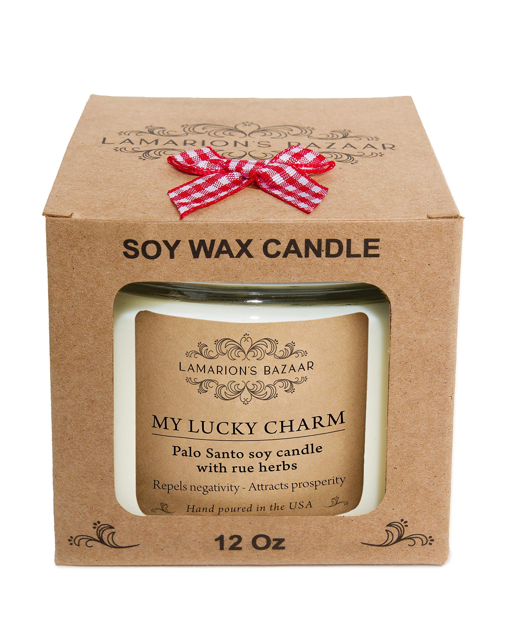 Candle designed for protection and prosperity with Rue herbs