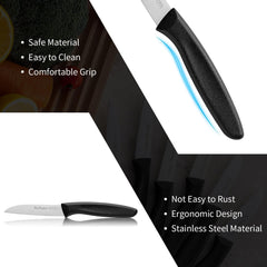 Black paring knife with straight edge and PP handle Ruffulon