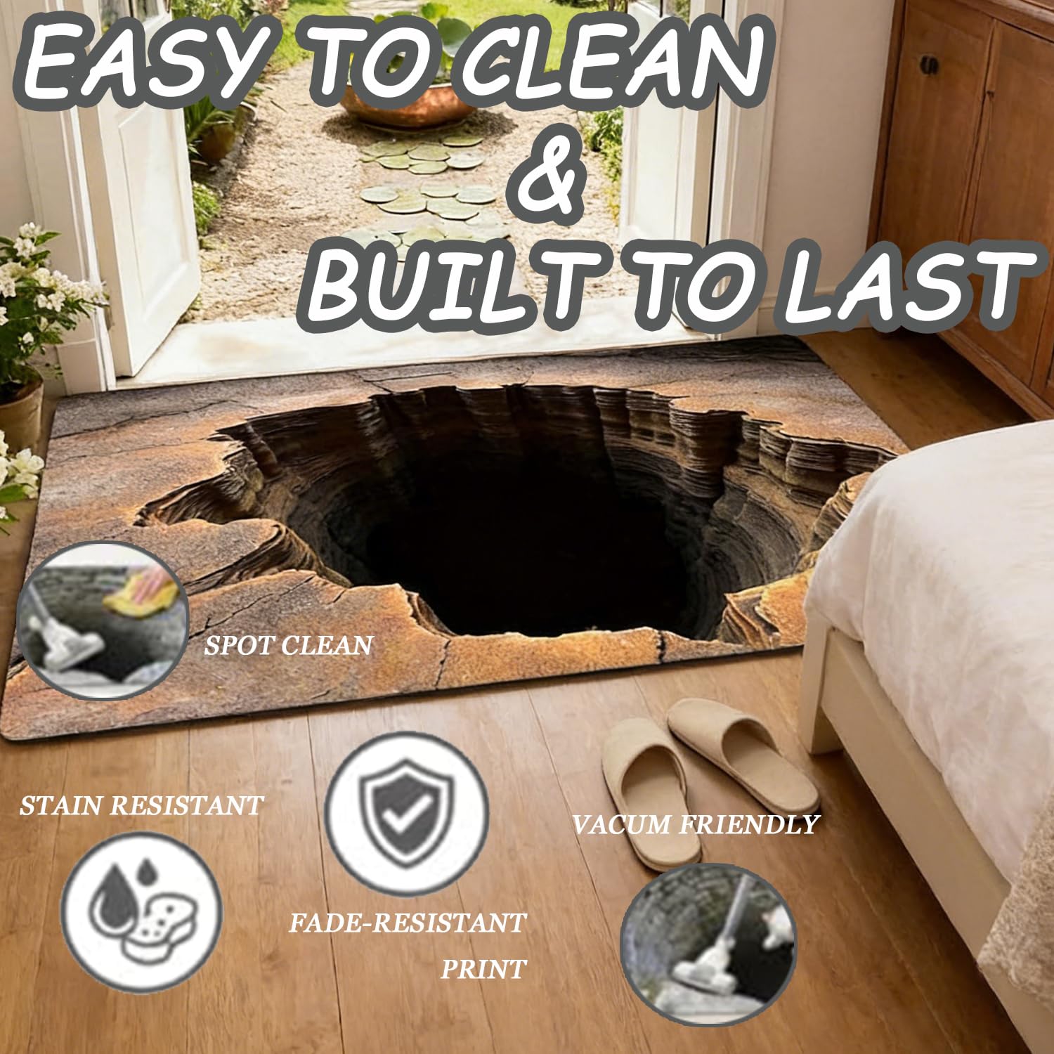 easy to clean rug surface for frequent use