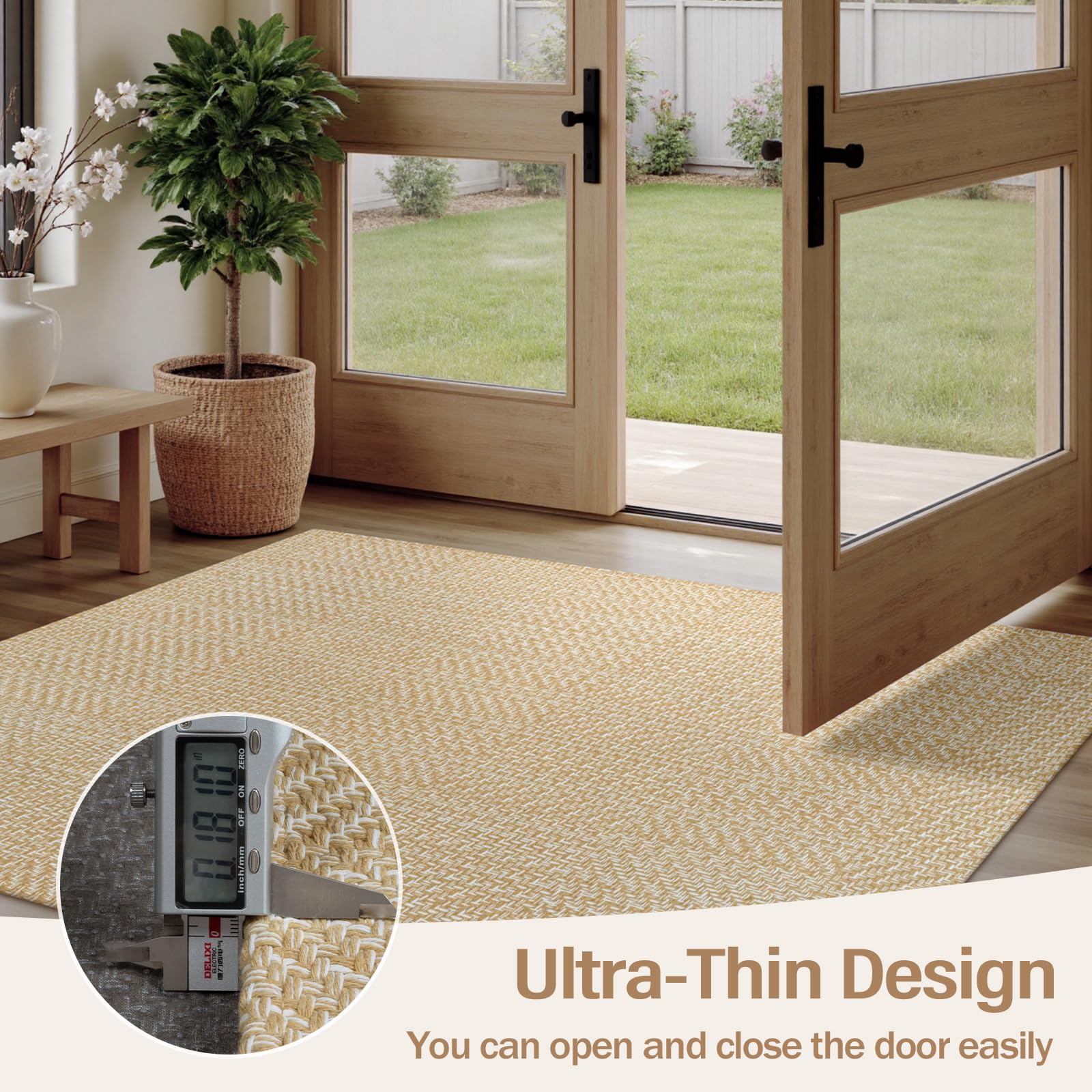 Low-pile 0.18 inch Rugalia entry rug for high traffic areas