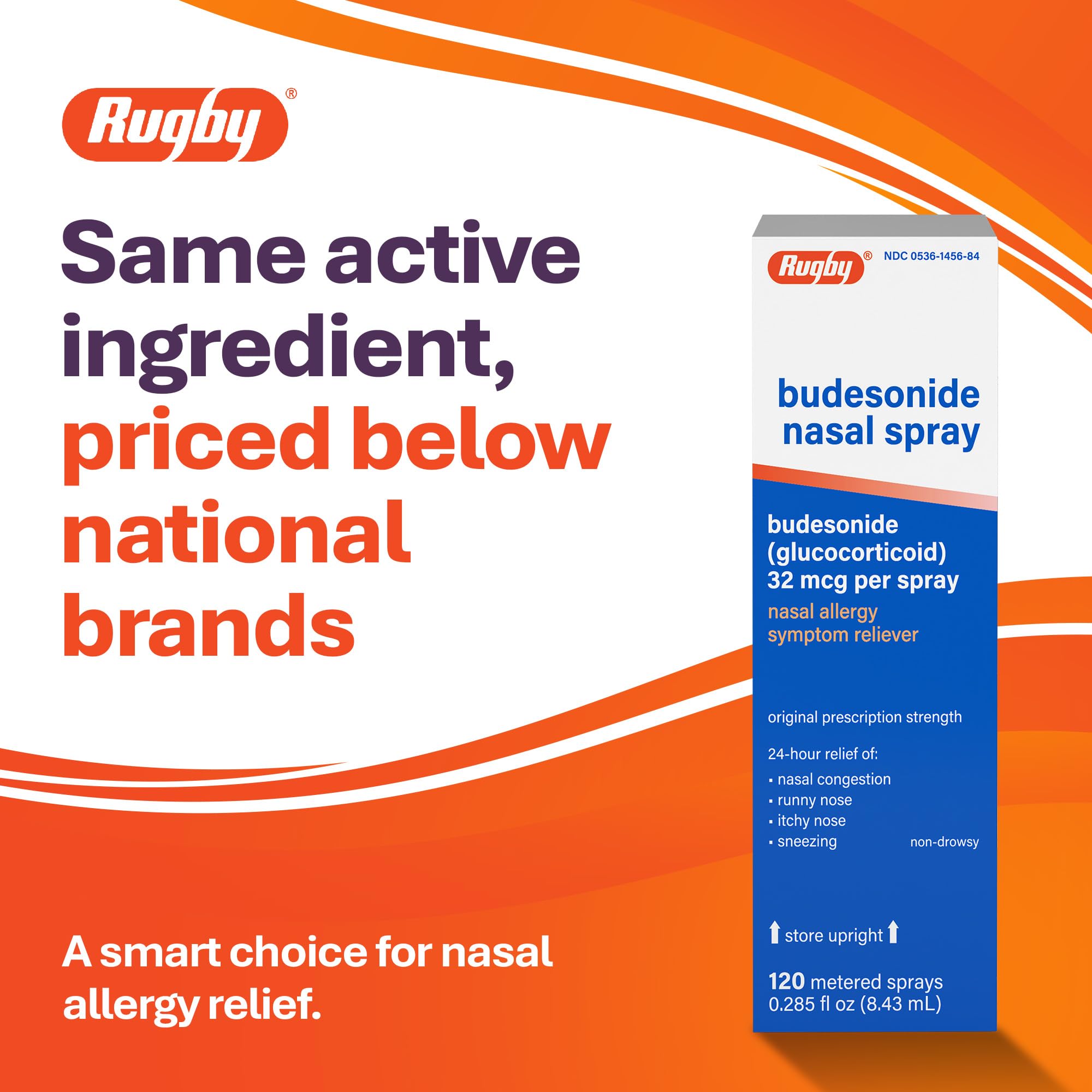 Close-up of Budesonide 32 mcg per spray on label