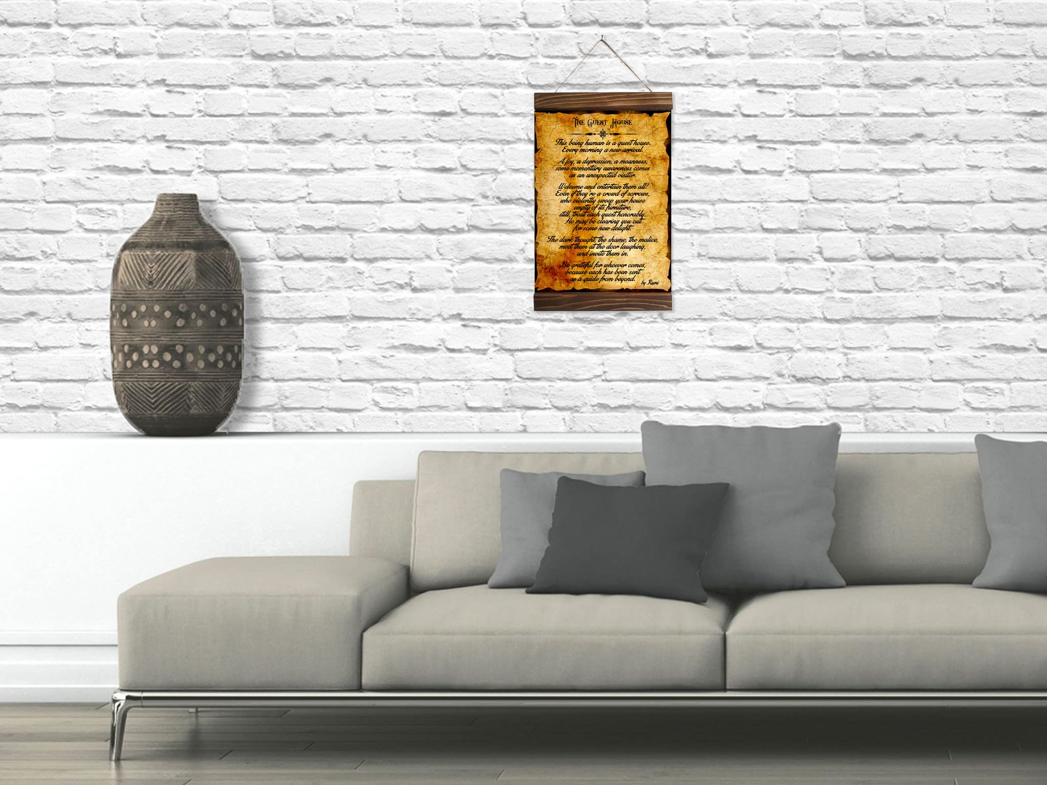 Ready to hang wall art with brown jute twine