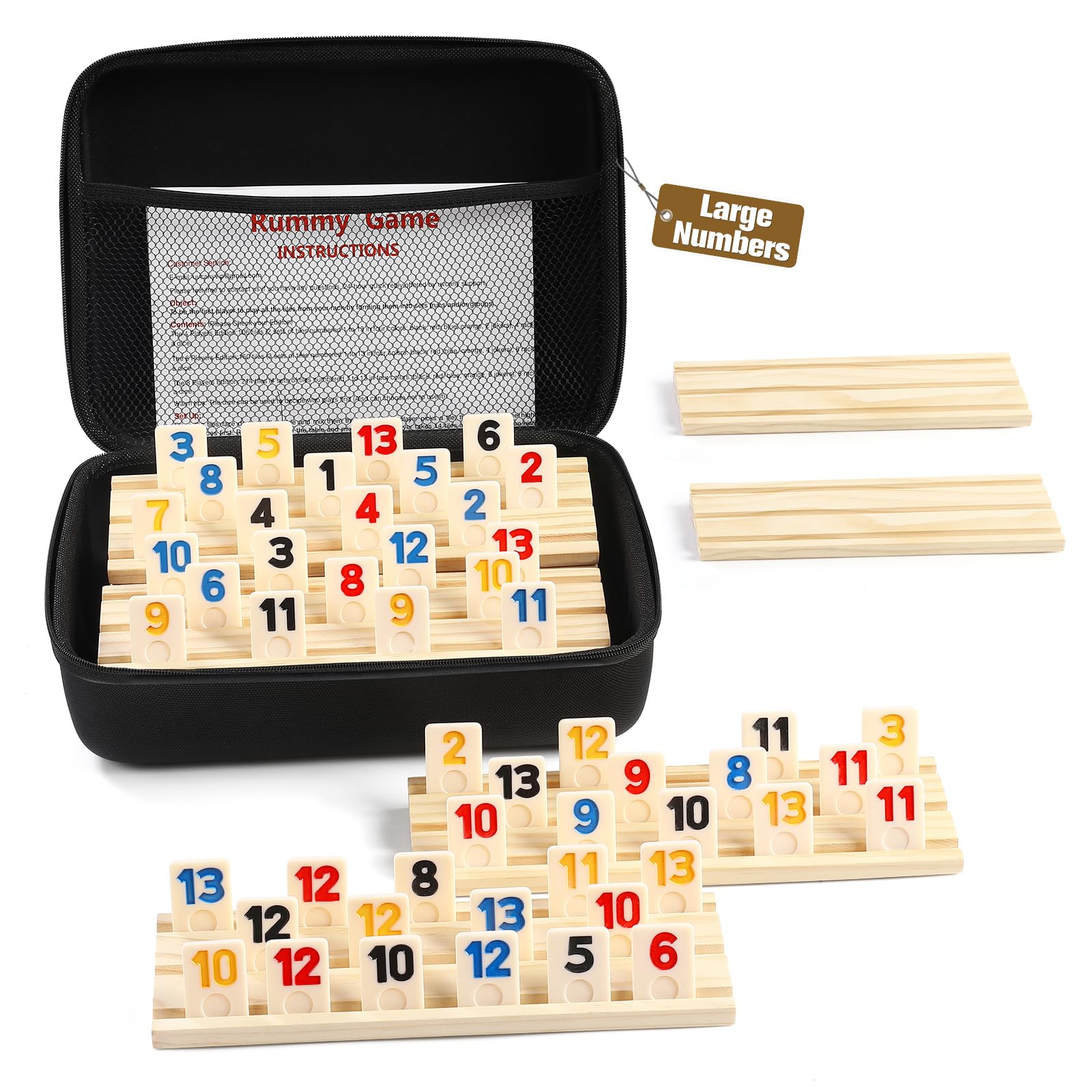 Rummy Cube 6 Player Edition tiles with six wooden racks