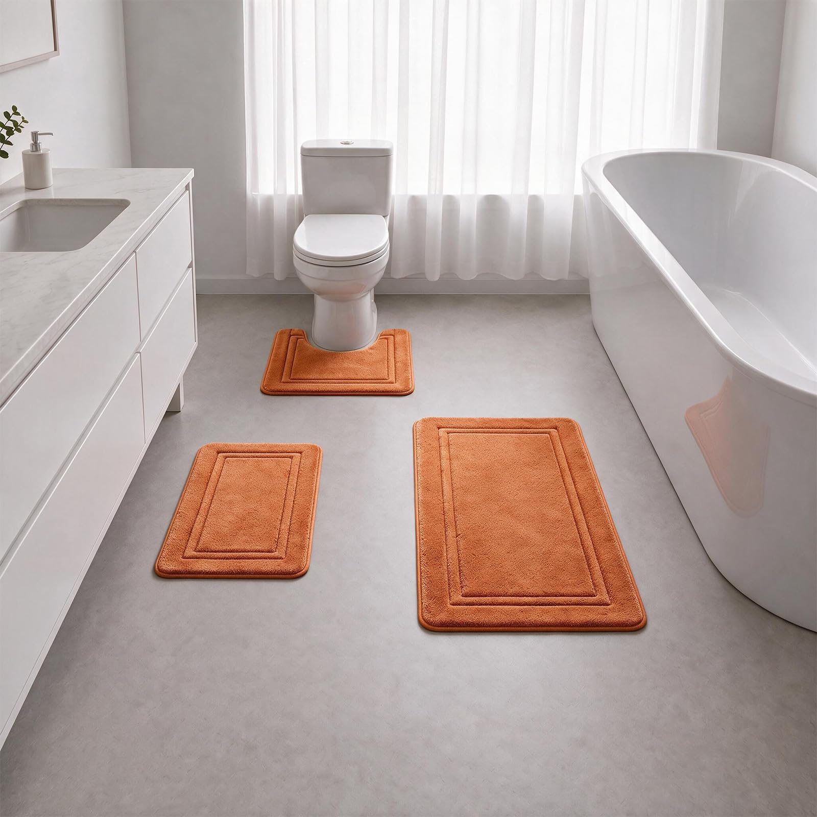 RUN HELIX memory foam bath rug set large 20x32 orange
