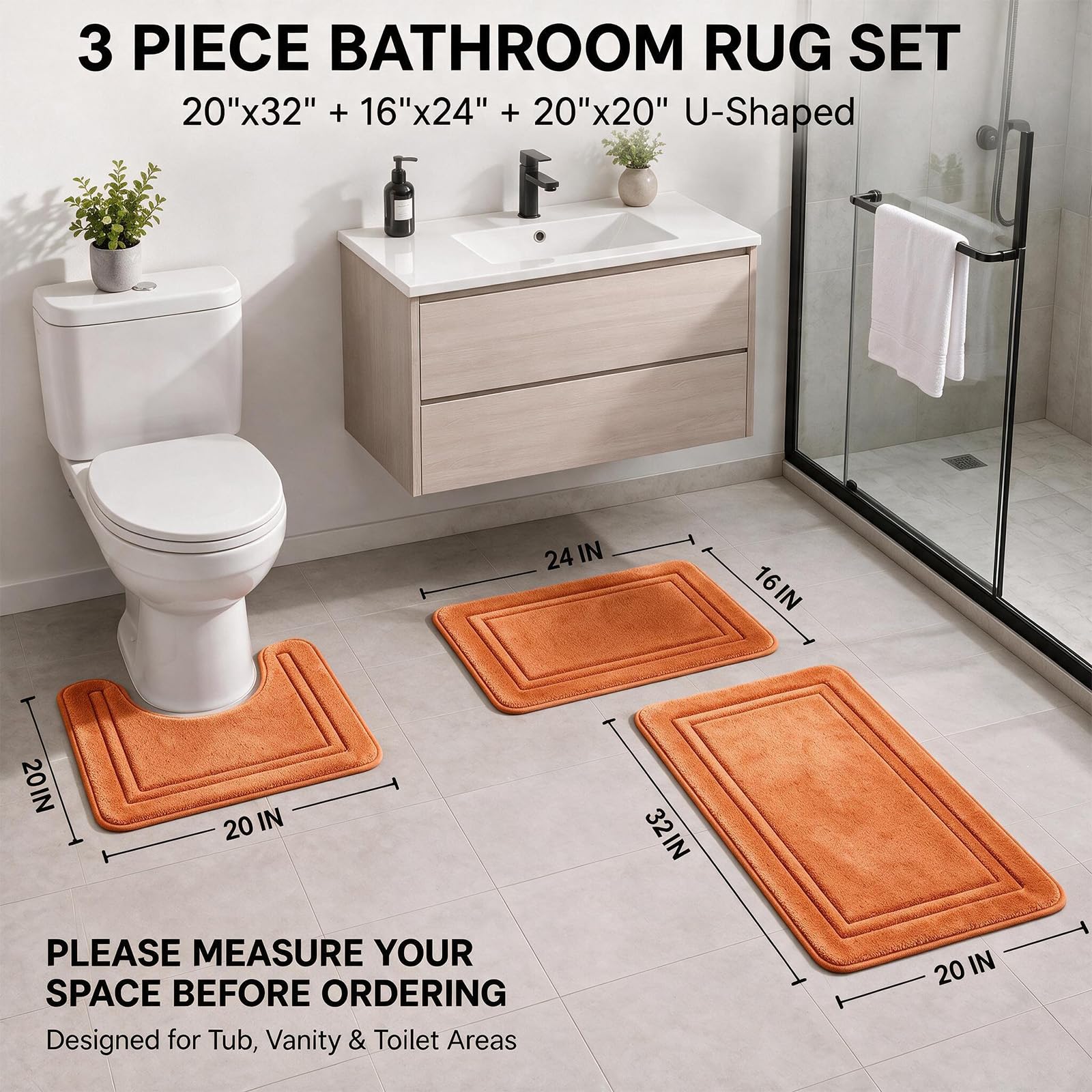 RUN HELIX memory foam bath rug set small 16x24 orange