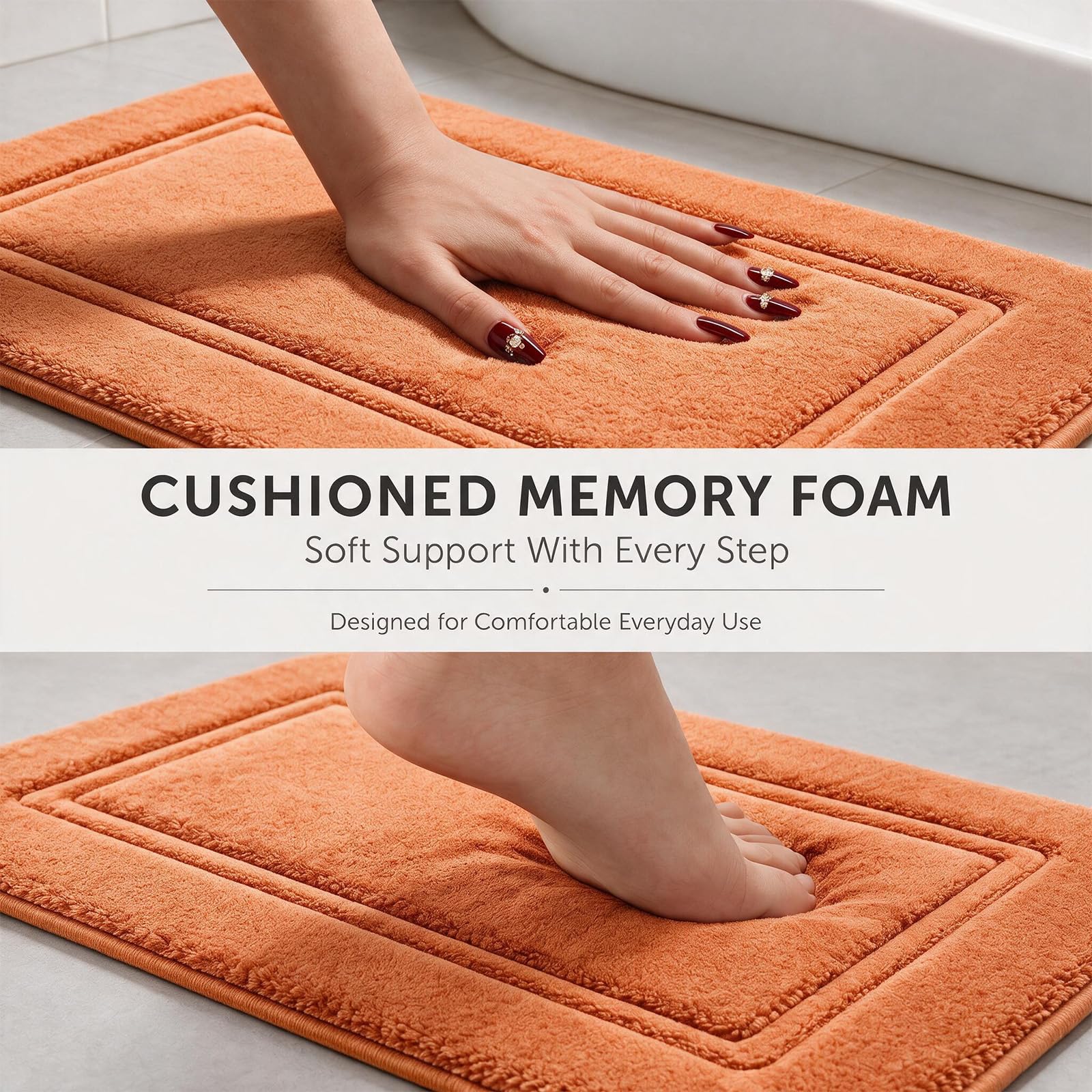 RUN HELIX machine washable bathroom rug 20x32 orange