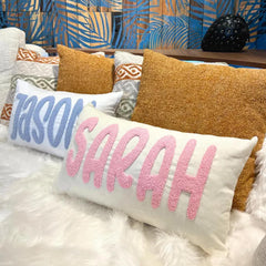 Monogram name embroidery on RunIncar pillow cover