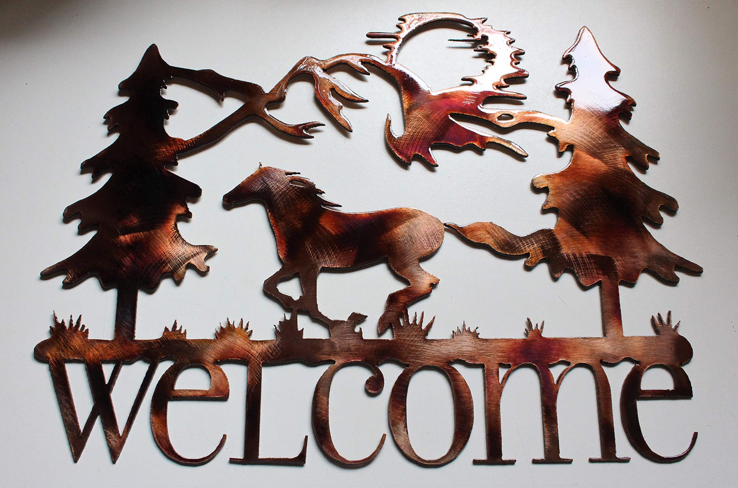 Copper and bronze plated finish on Running Horse wall art