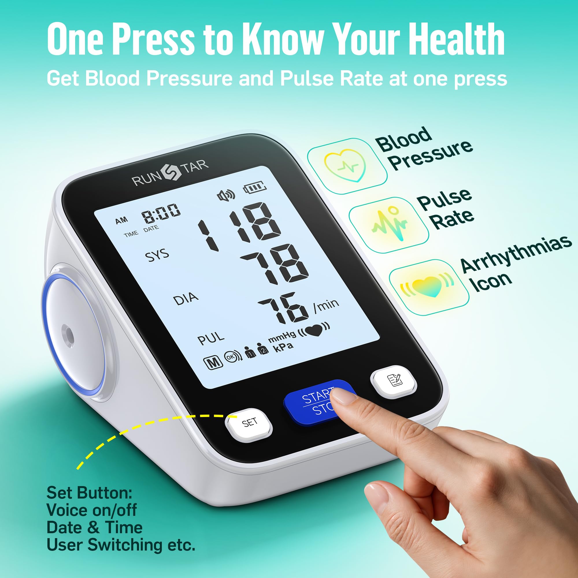 Two-user memory with 99 readings on Runstar BP monitor