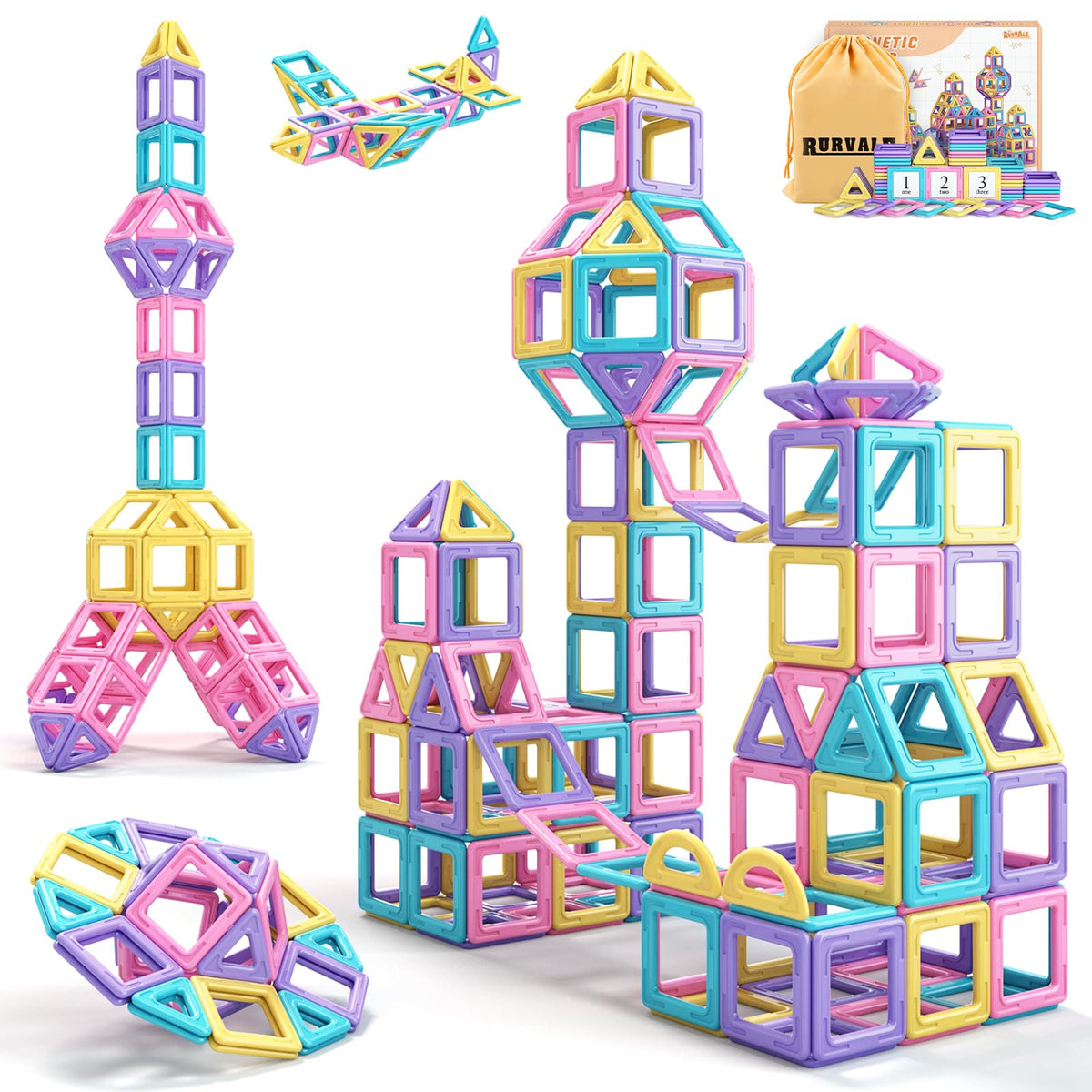 Rurvale magnetic tiles 44pcs set for toddlers girls