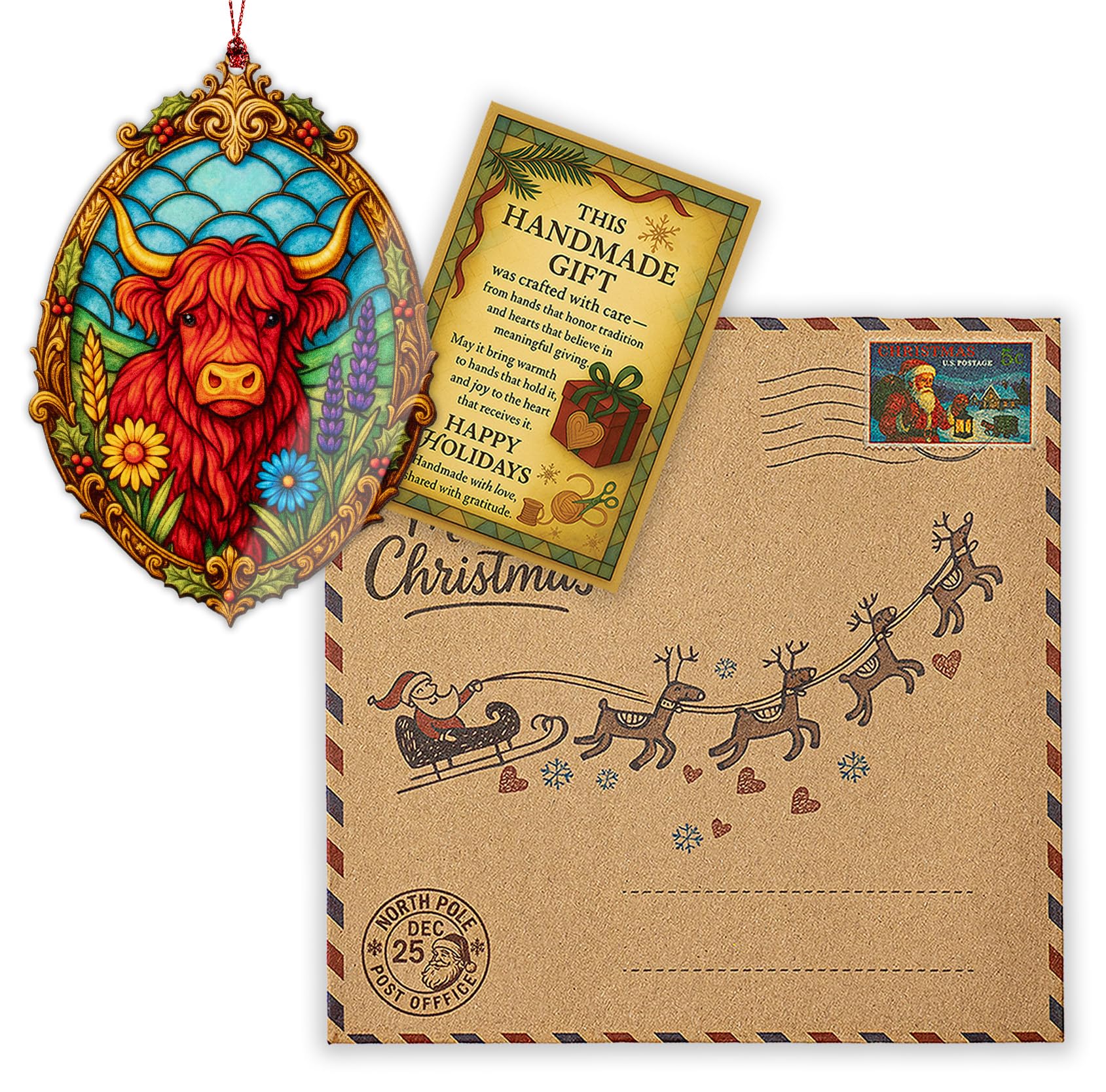 RUSATEN Cowxmas 1 ornament packaging with story card