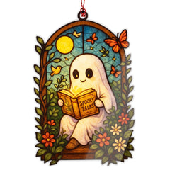 RUSATEN ghost-reading-ornament hanging on Christmas tree