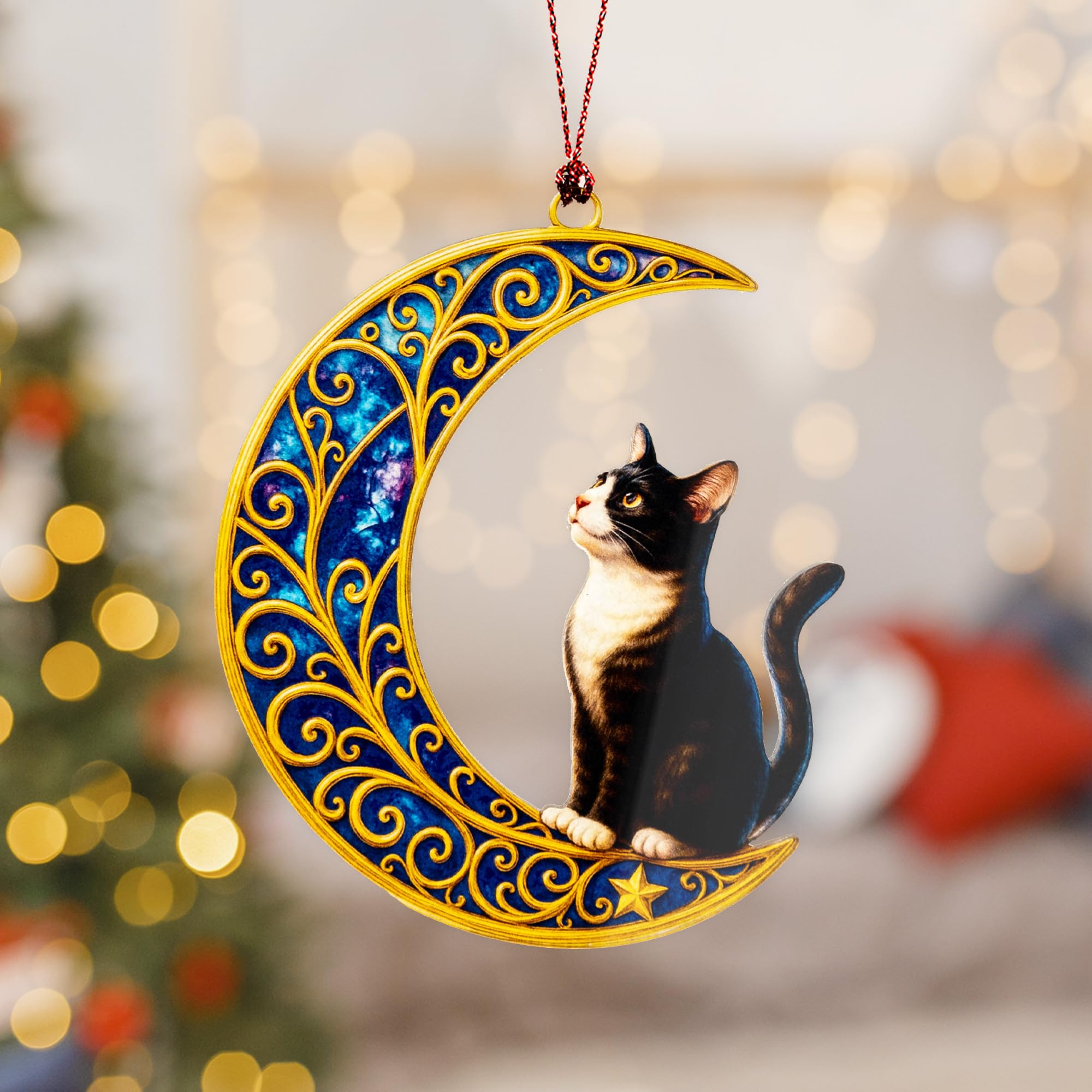MoonCat Christmas Ornament 2025 acrylic suncatcher with celestial blue background