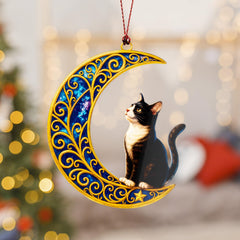 MoonCat Christmas Ornament 2025 acrylic suncatcher with celestial blue background
