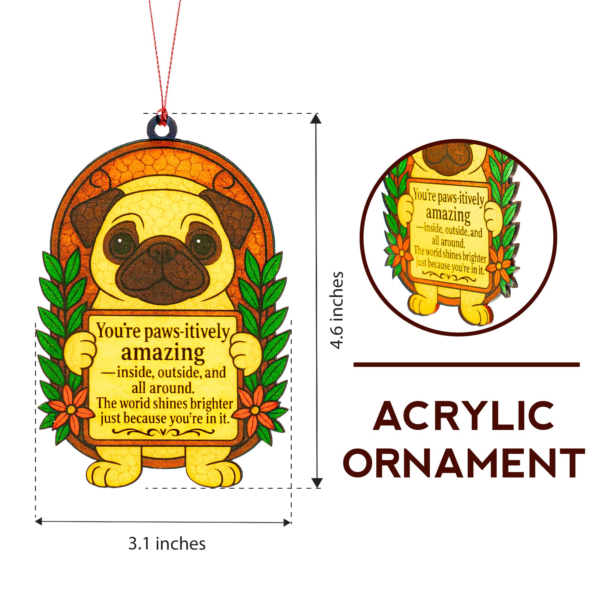 Nearly 4.5-inch ornament hanging in a reading nook