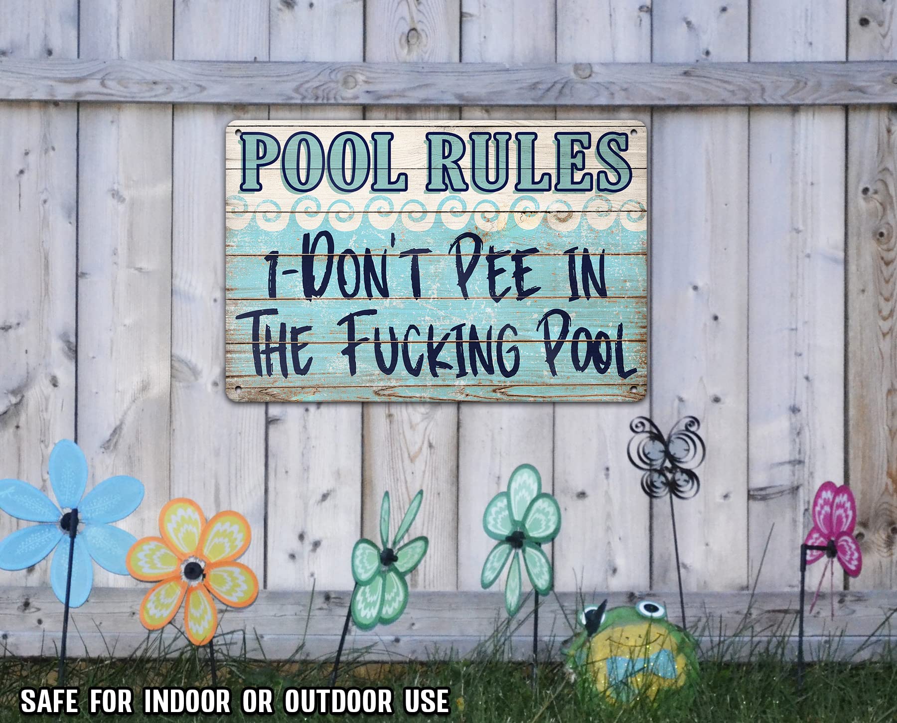 Lightweight sign easy to hang and store for backyard decor