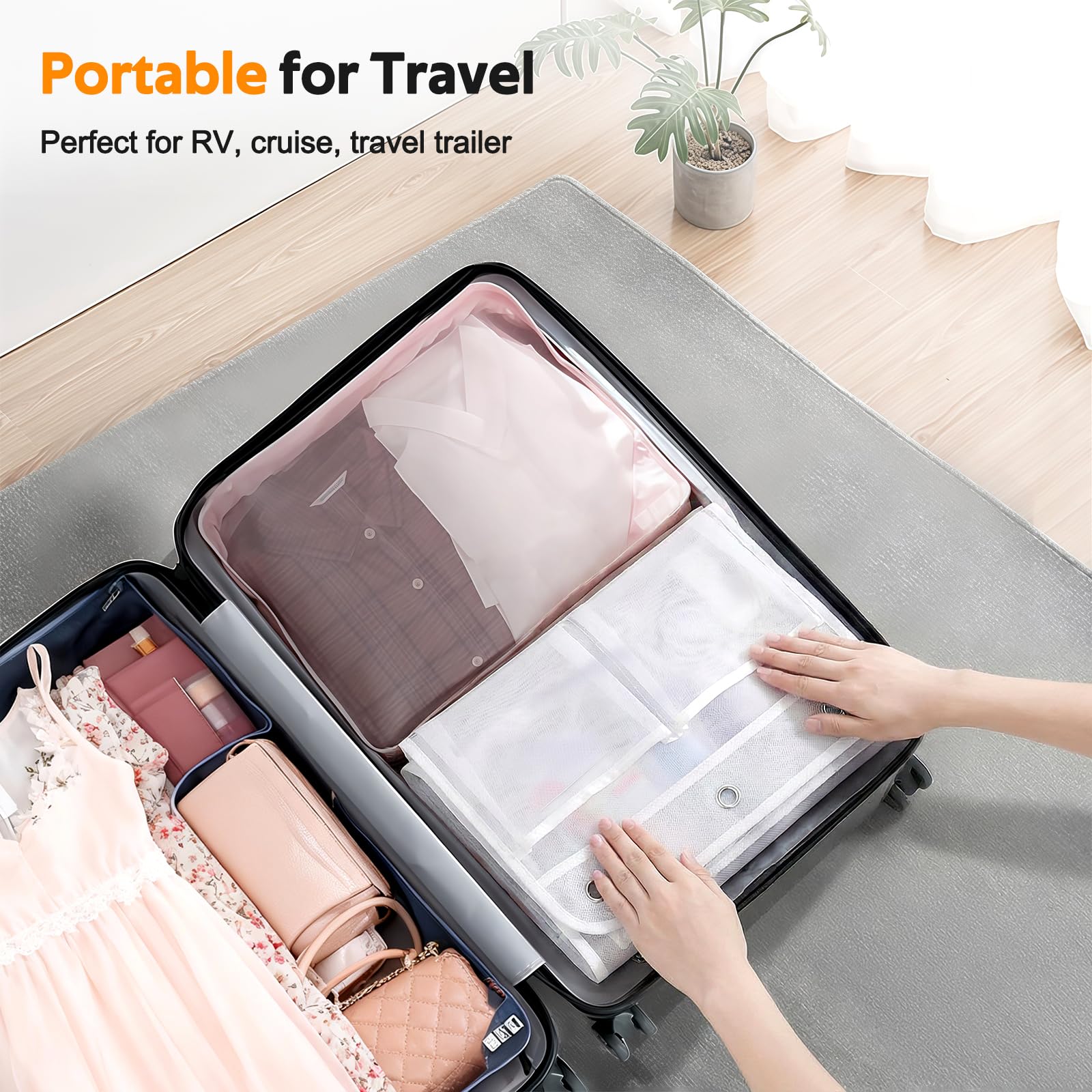 Compact travel shower organizer for camping and cruises