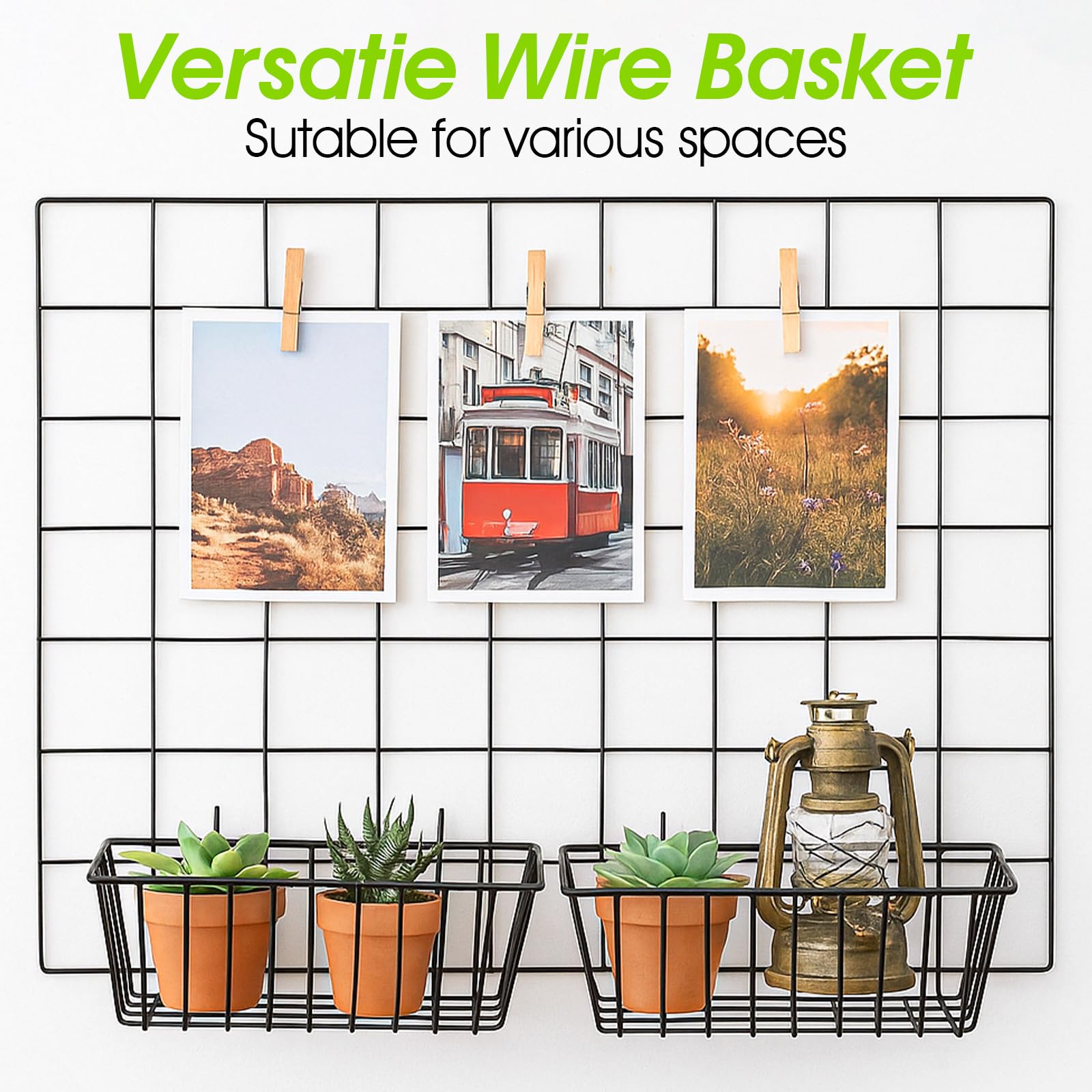 Open-grid design hanging wire baskets for organization