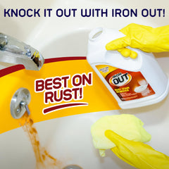 Powder rust stain remover used in bathroom settings