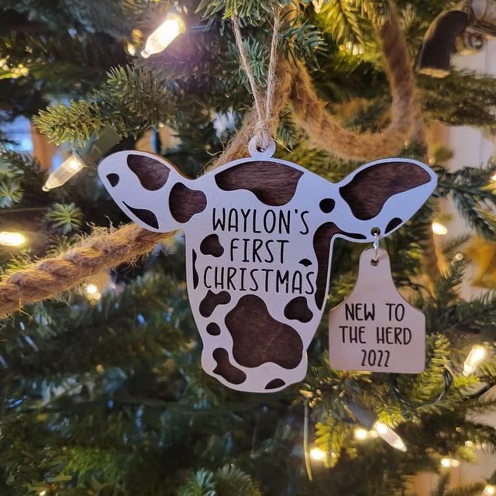 Rustic cow ornament made of Baltic Birch Wood with chalk paint