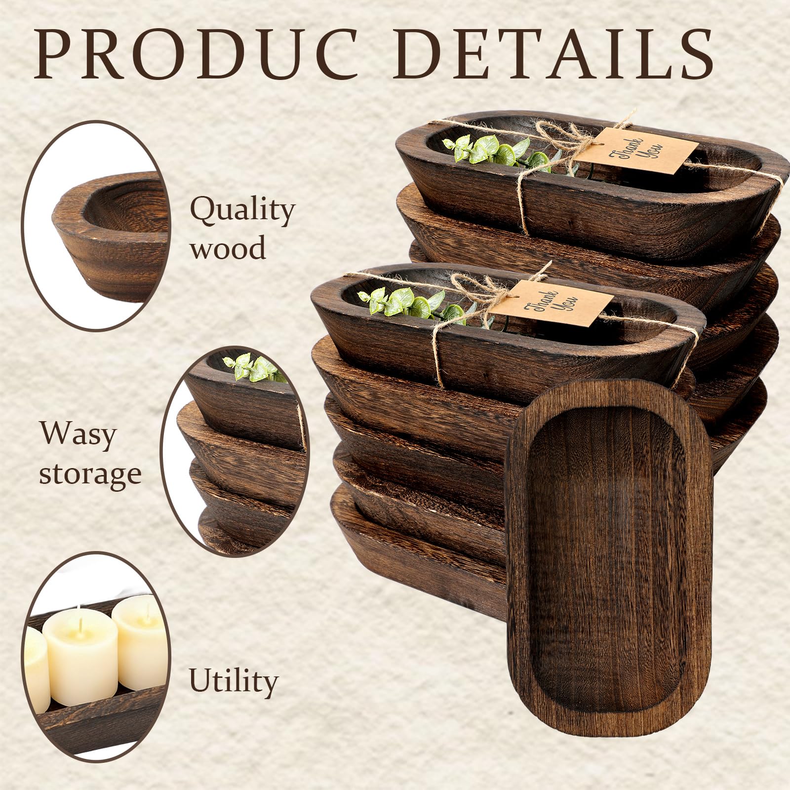 Rustic wooden dough bowls with smooth finish
