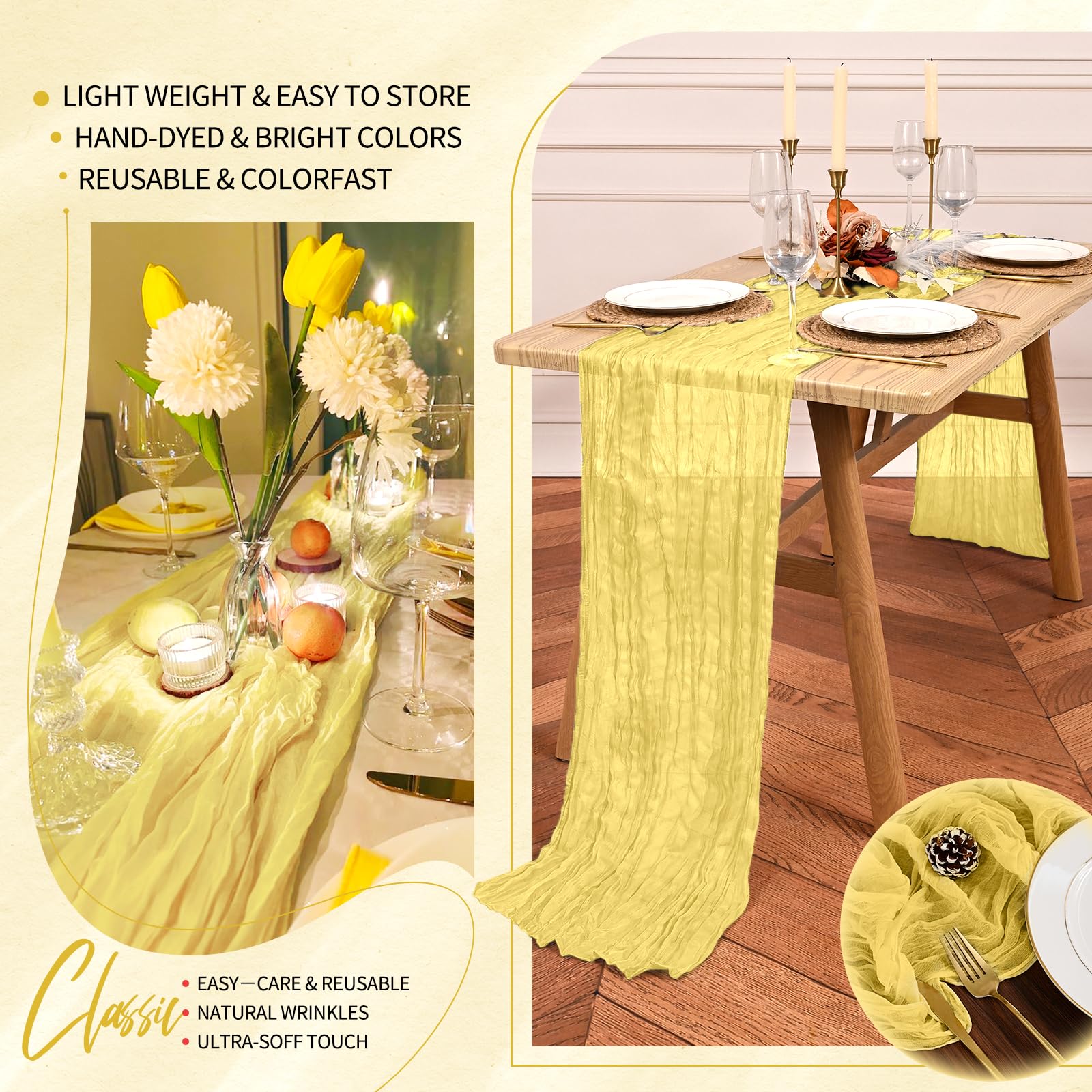 Wrinkled texture pleated rustic table decor