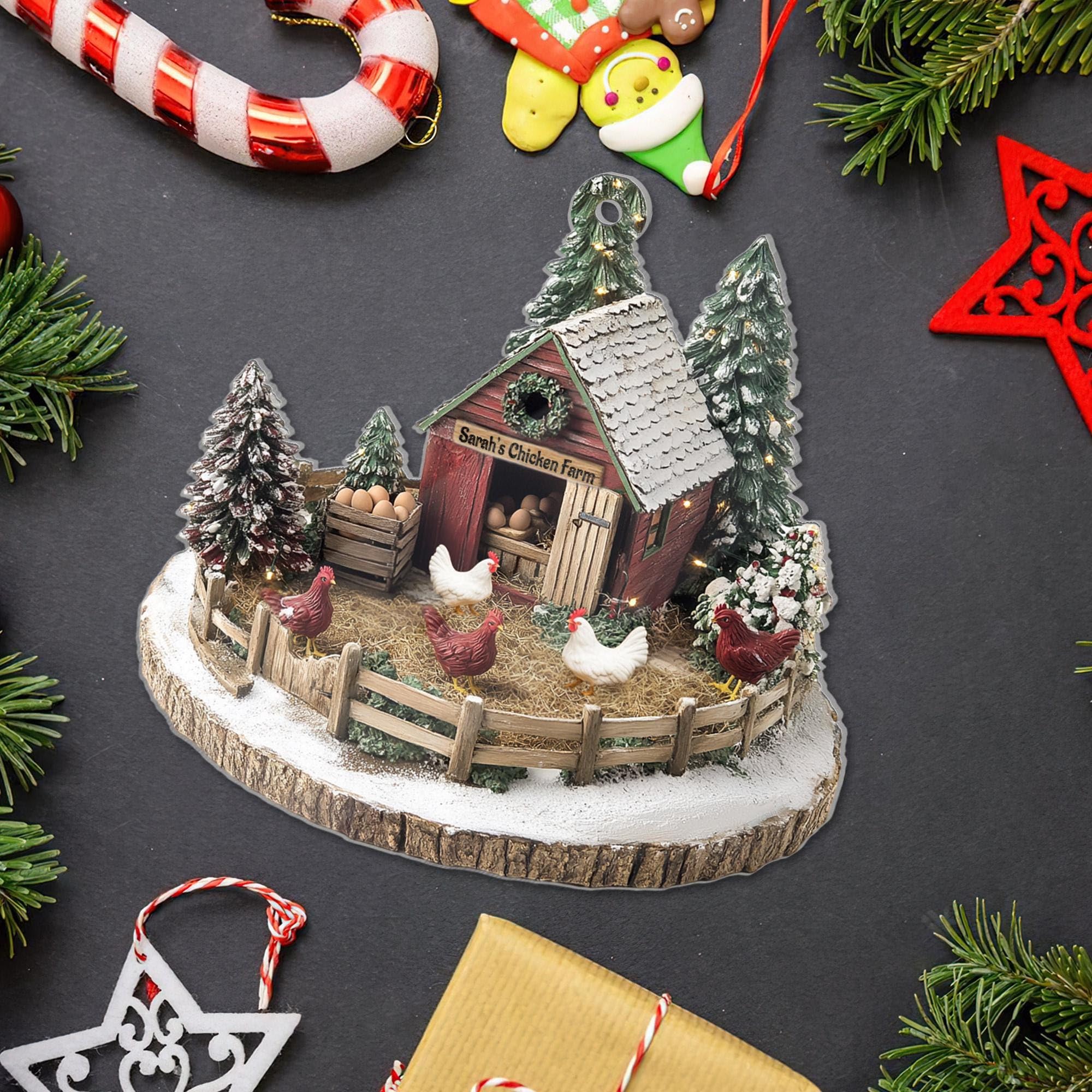 Rustic farmhouse chicken coop ornament for holiday display