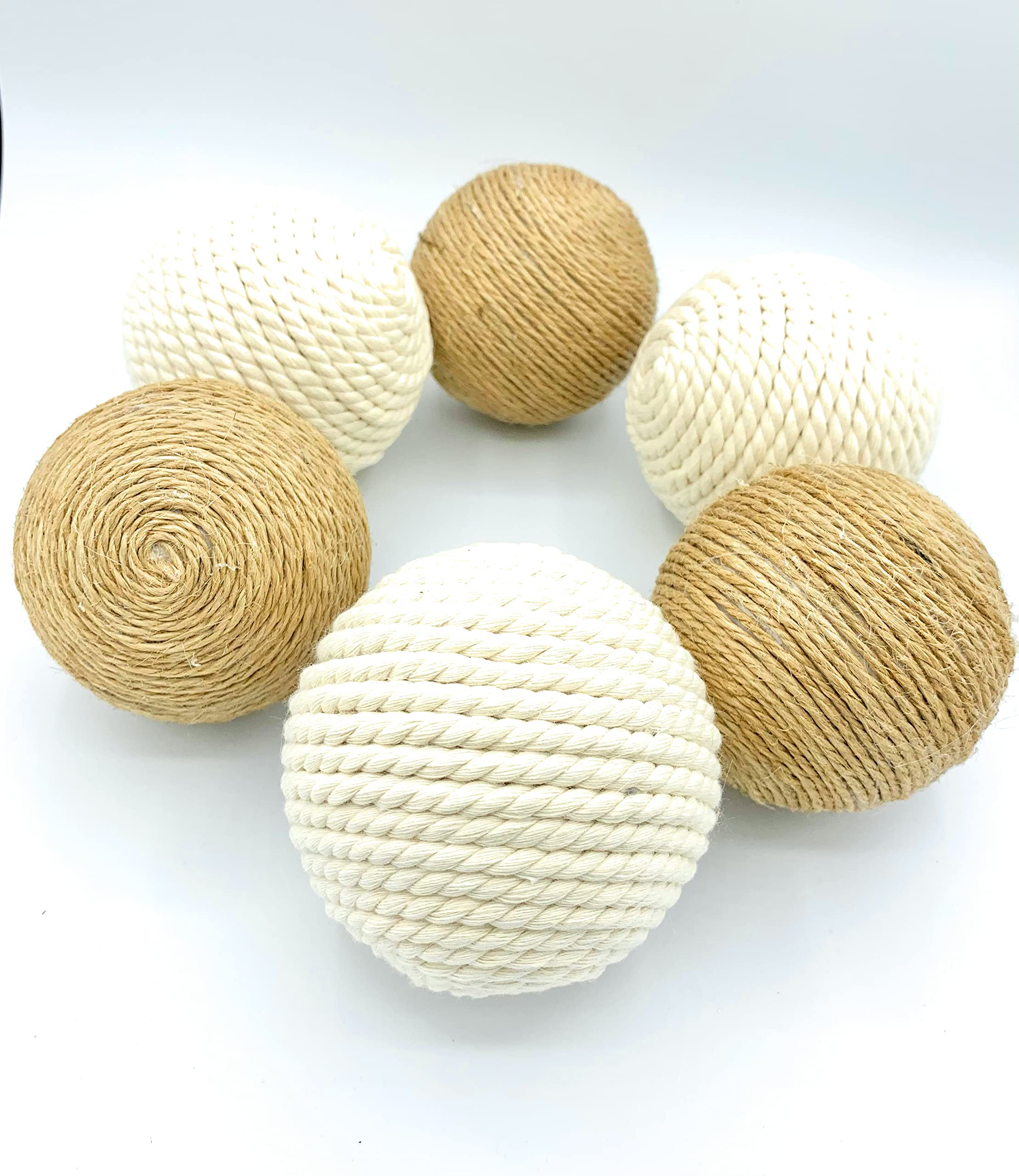 Foam core decorative rope ball with natural wrap 3 inch