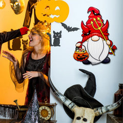 Rustic red Halloween gnome hanging sign for front door
