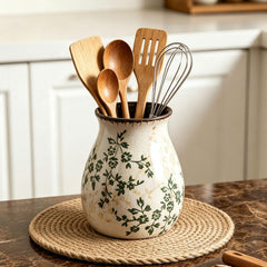 Rustic Kitchen Utensil Crock Holder on countertop