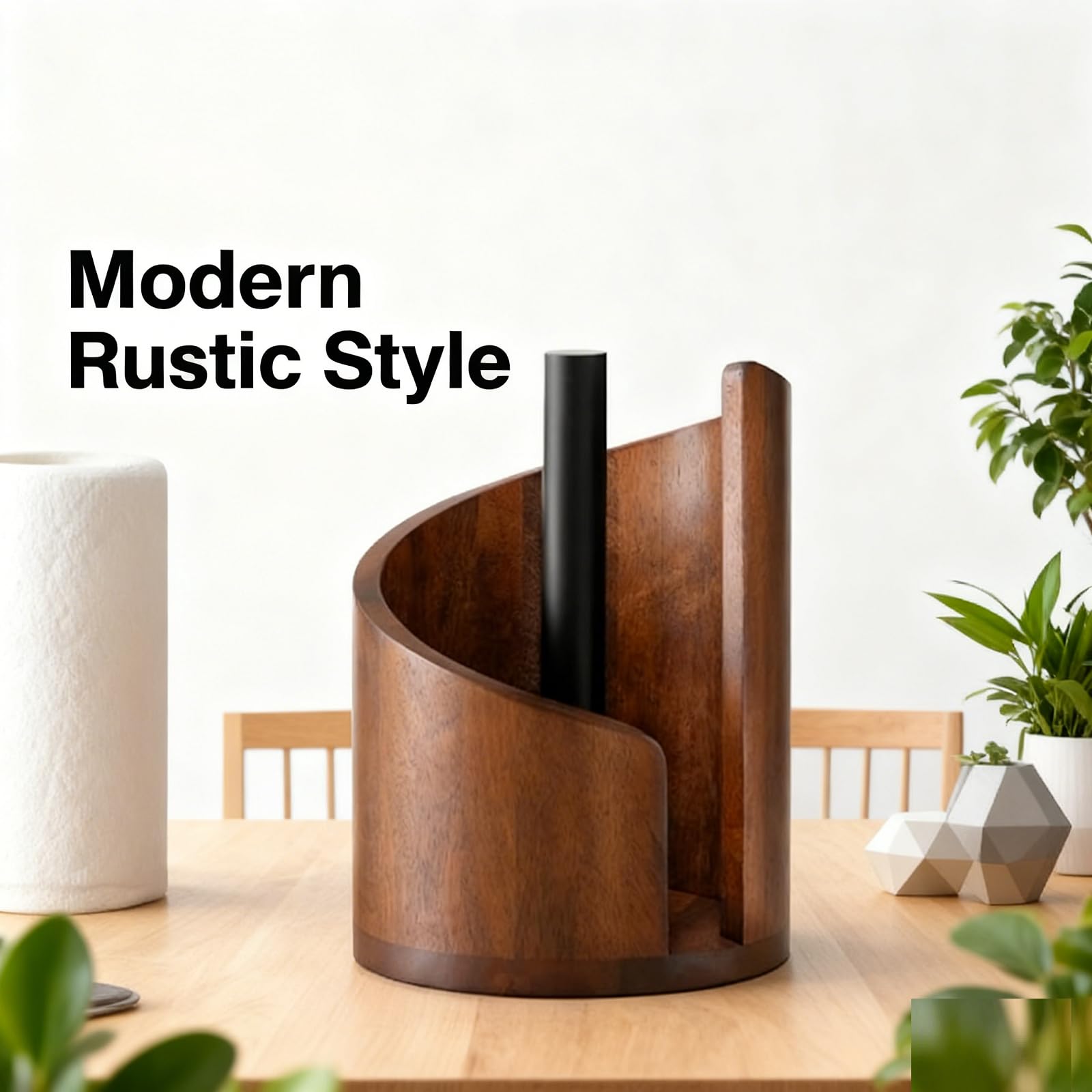 Rustic mango wood holder complements farmhouse and modern interiors