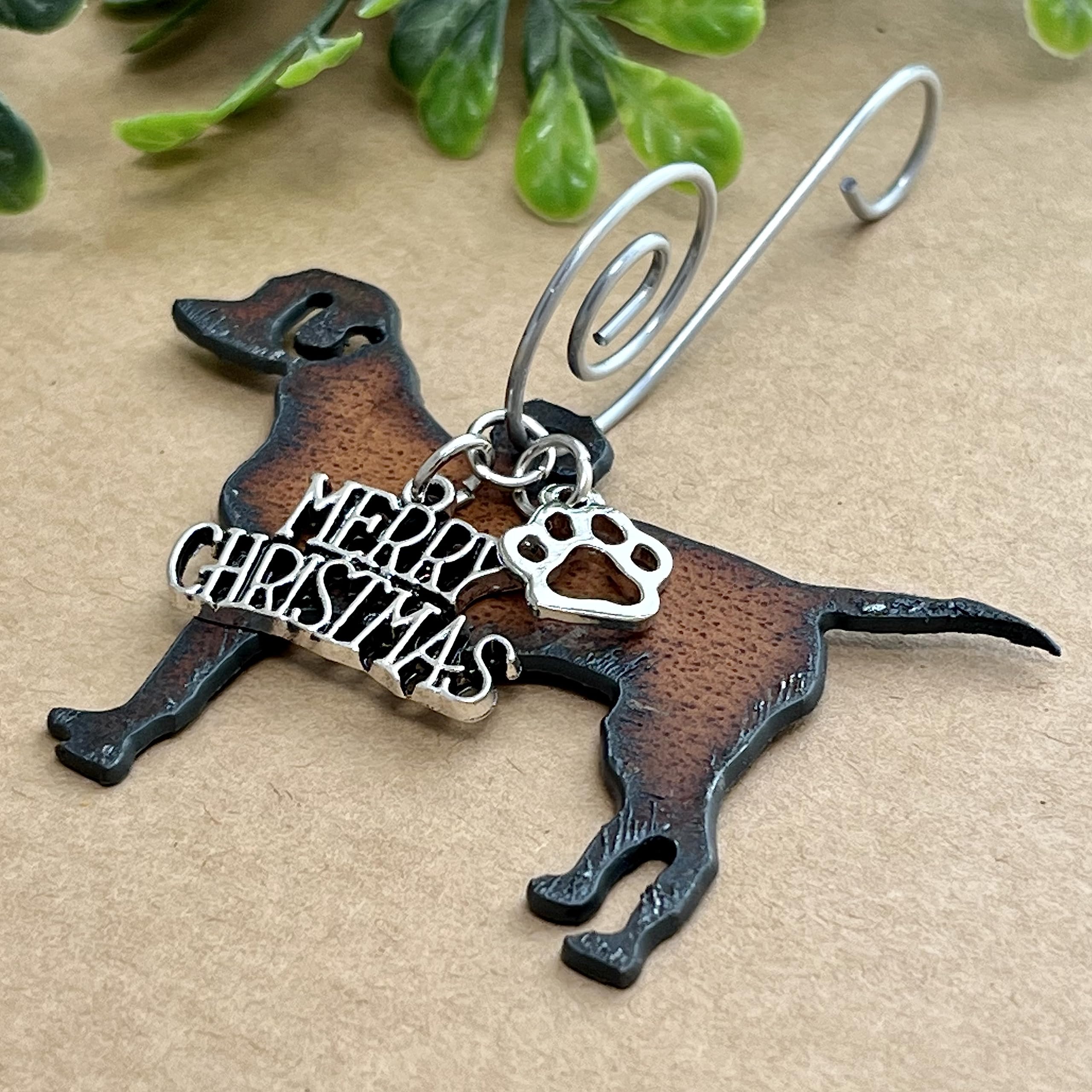 Rustic steel dog ornament with paw print charms
