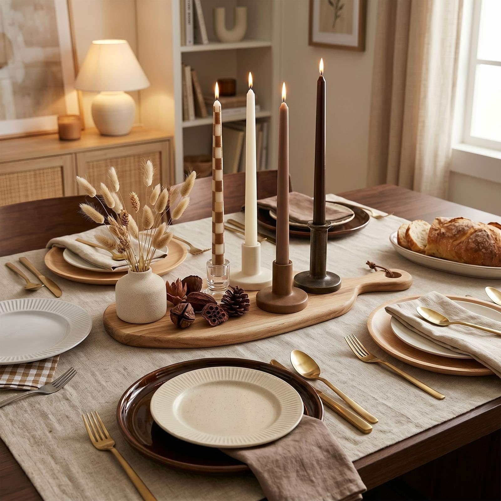 Rustic modern brown taper candle set in four-pack