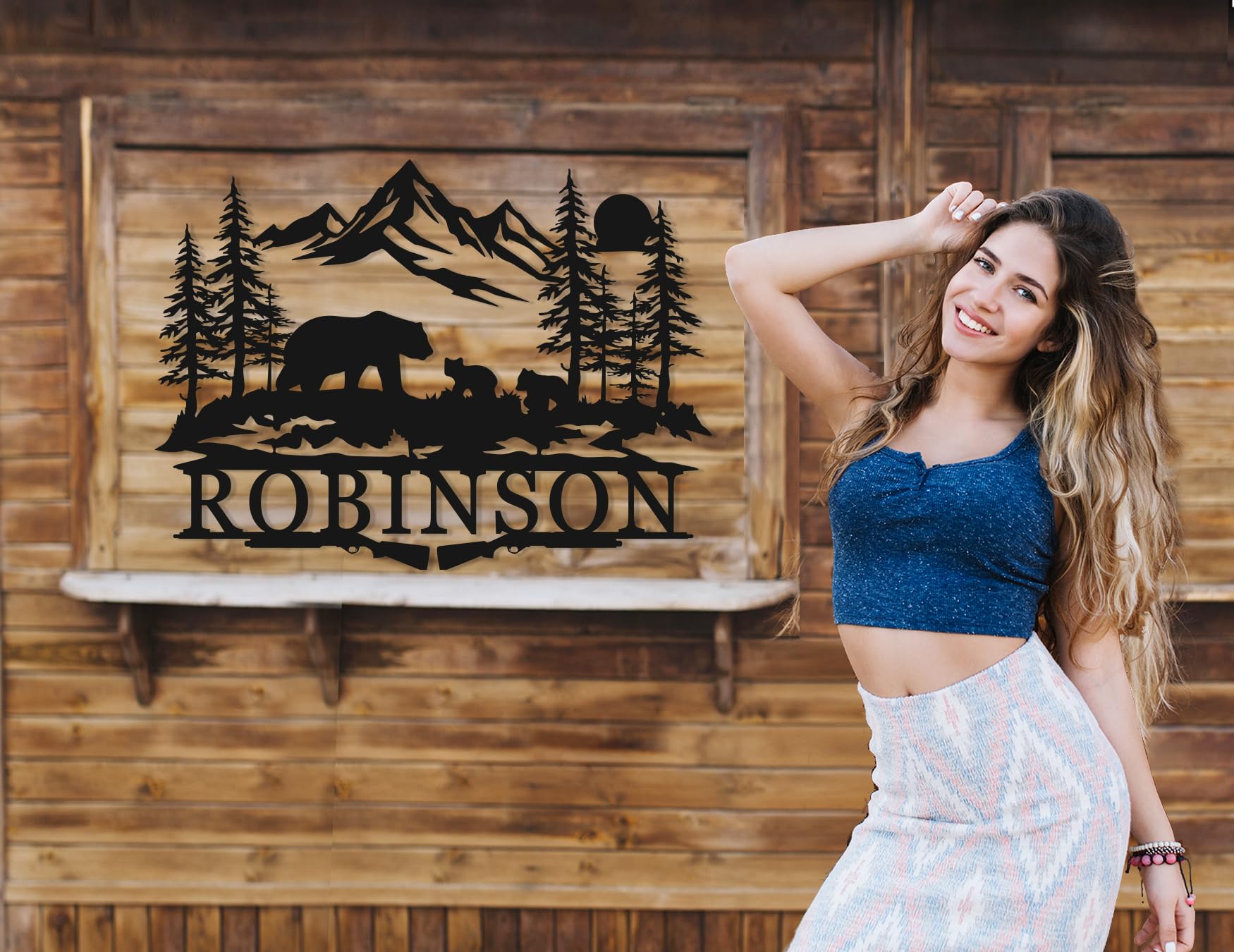 Rustic monogram cabin decor metal sign large wall art