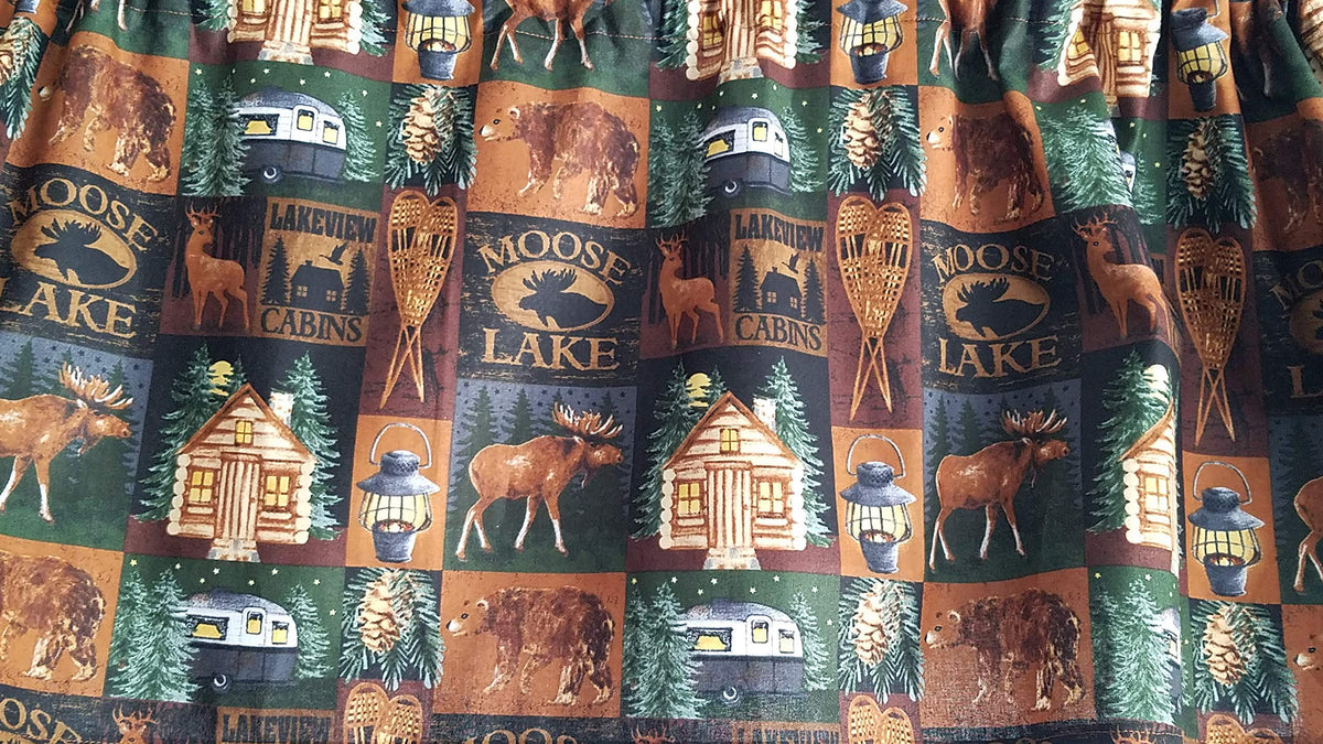 Rustic Moose Lake Cabin valance curtain wildlife print