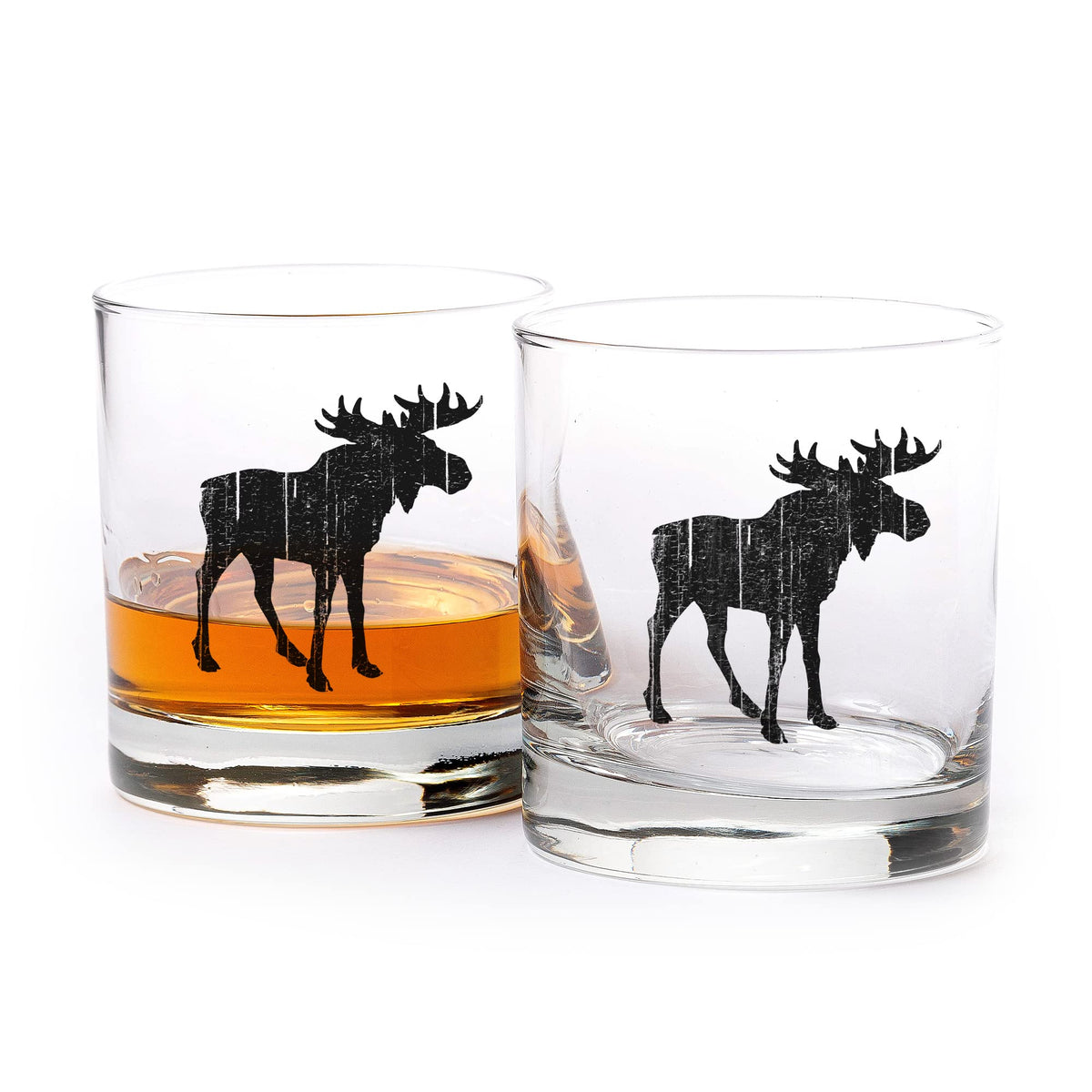 Rustic Moose Whiskey Glass Set 11oz pair by Black Lantern