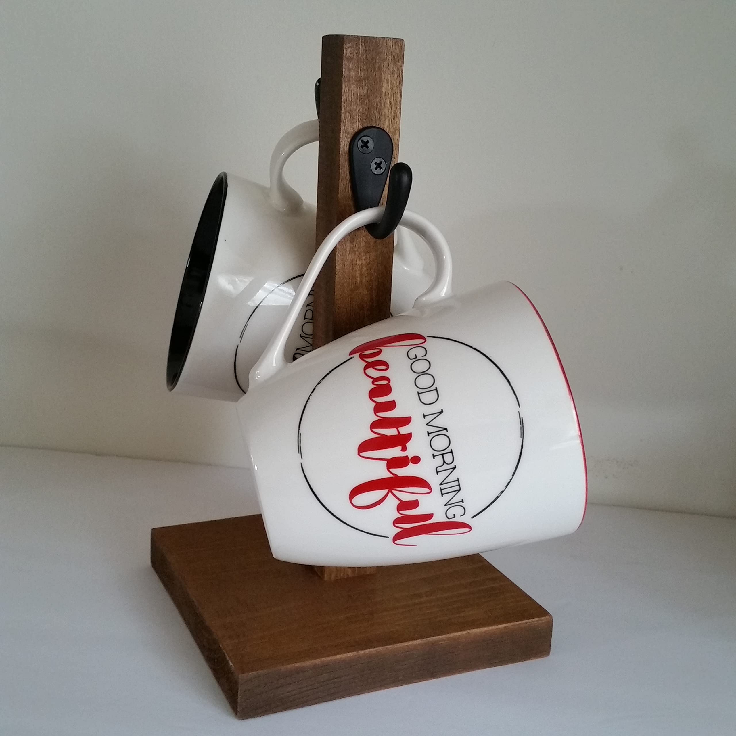 Rustic Mug Stand coffee bar arrangement with two hooks