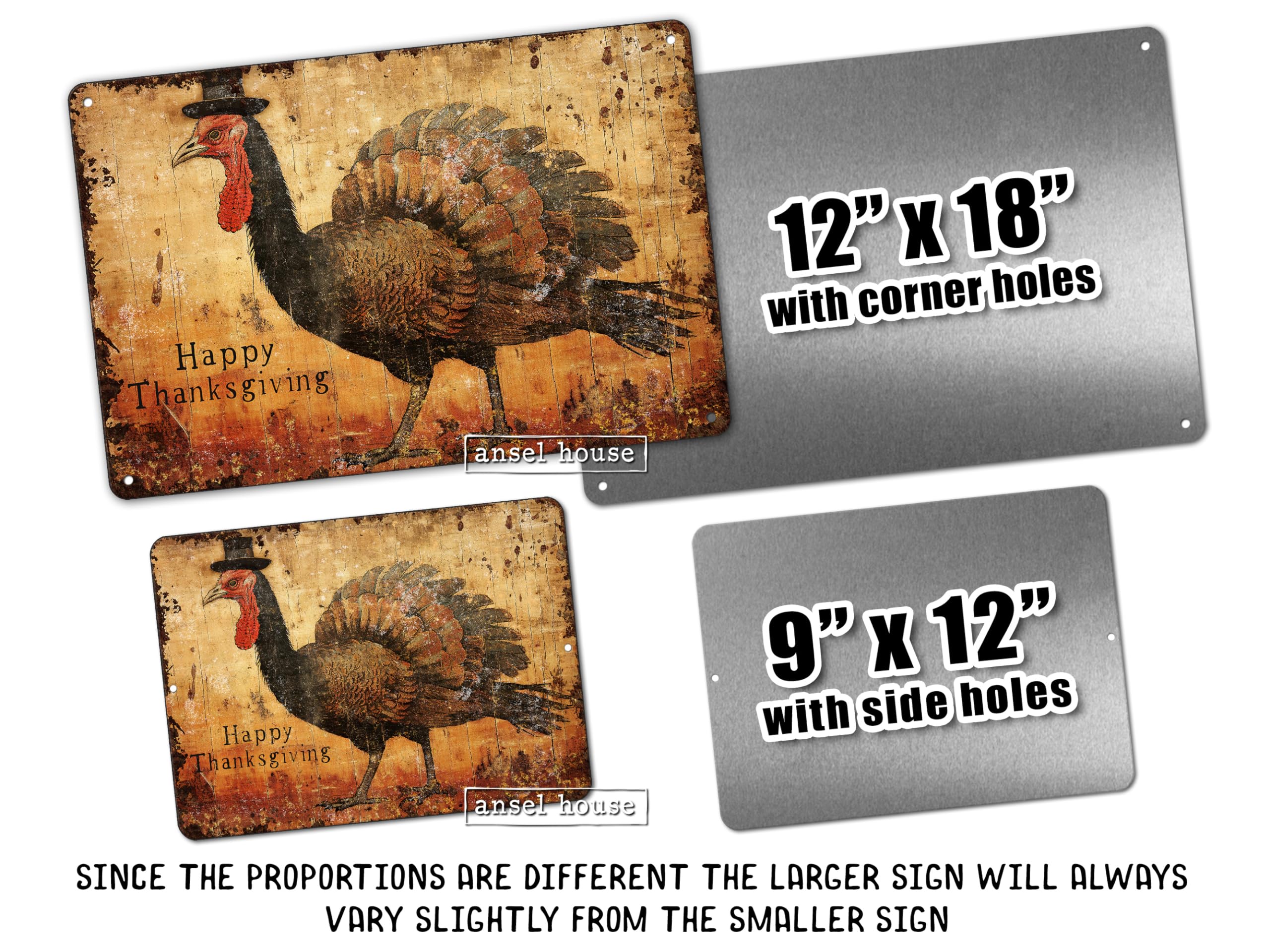 Rustic Primitive Turkey Thanksgiving Metal Sign 12x18 wall hanging indoor outdoor