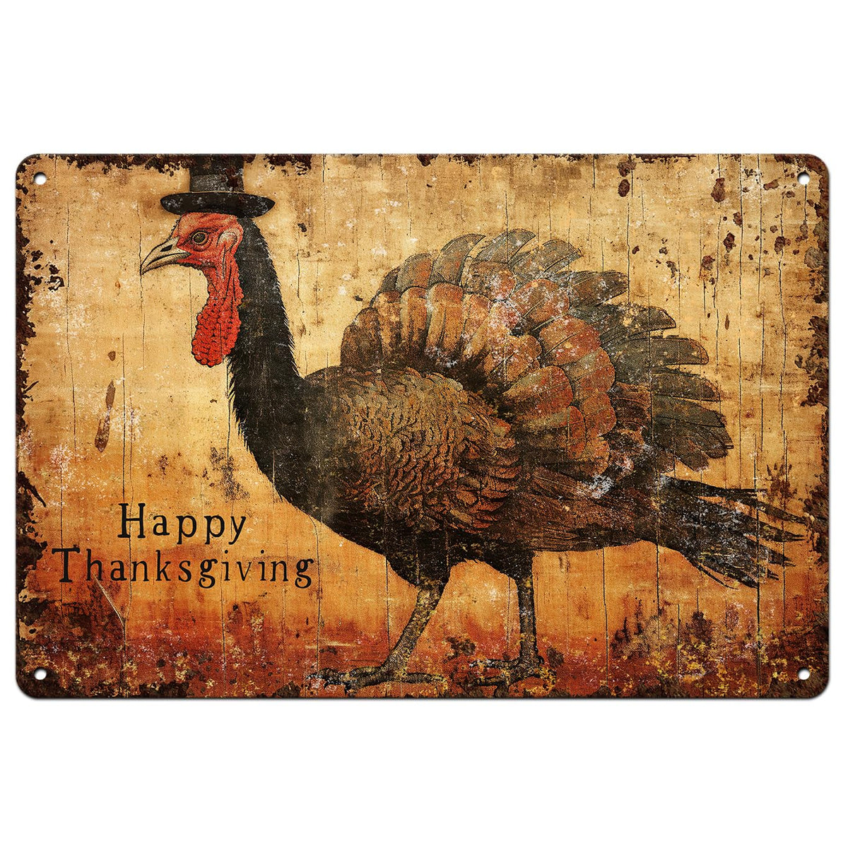 Rustic Primitive Turkey Thanksgiving Metal Sign 9x12 wall hanging indoor outdoor