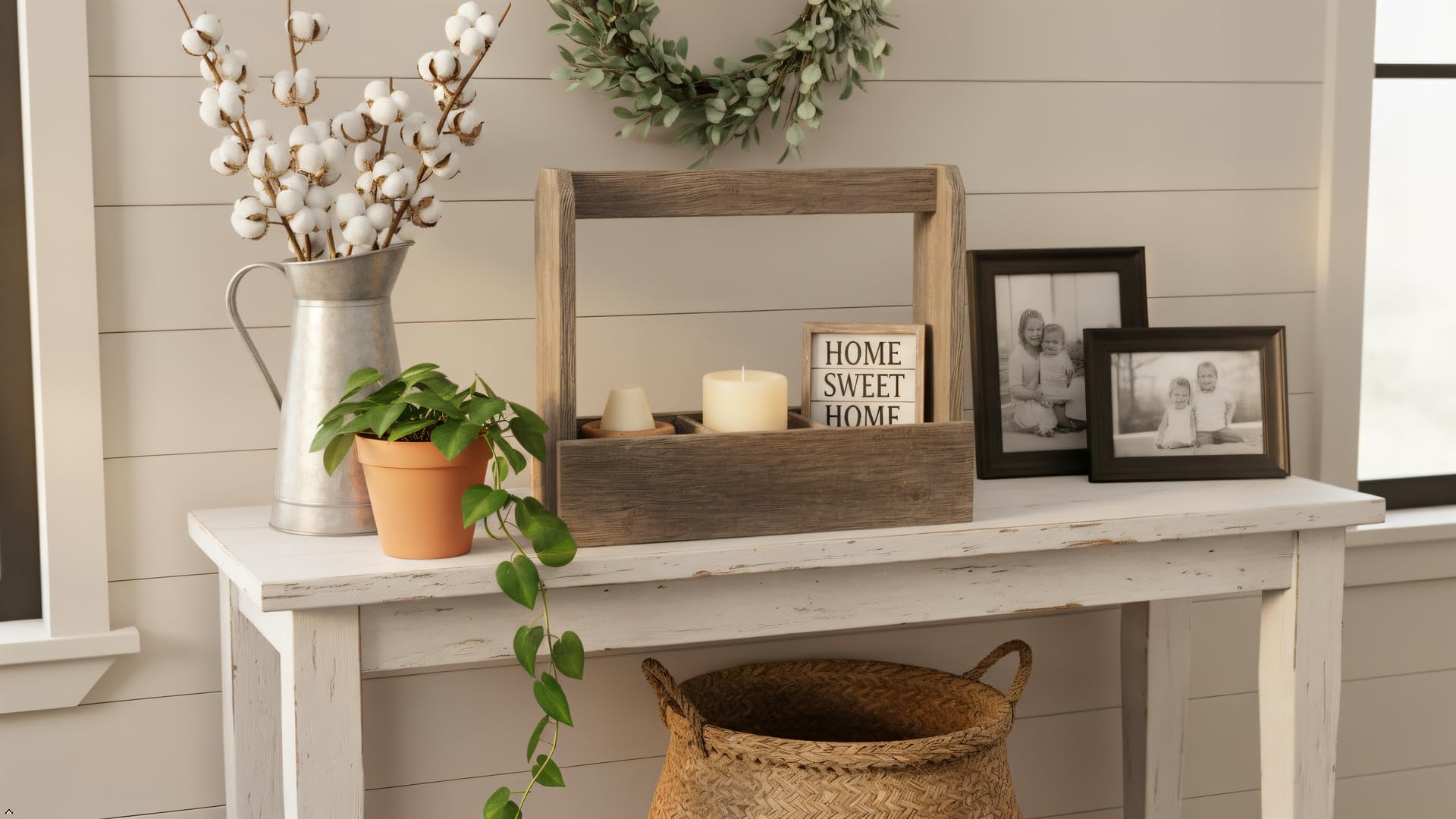 Farmhouse decor accent tote made from authentic weathered wood