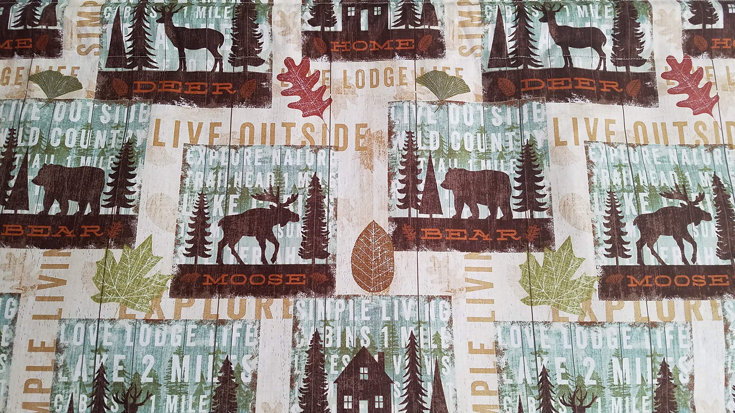 Rustic valance curtain with lodge cabin motif 41-42 wide