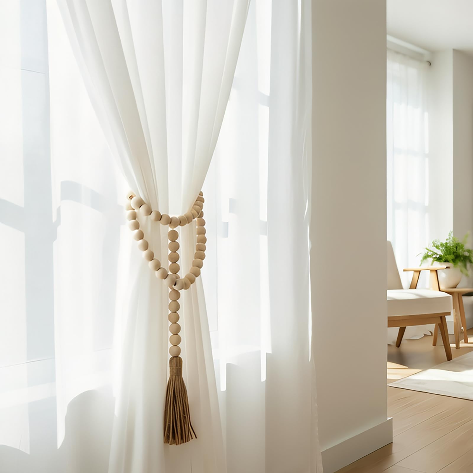 Tiered tray decoration using a wood bead garland