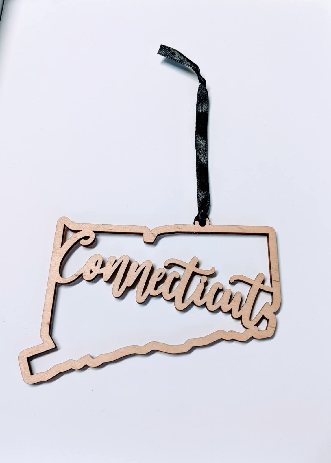 Rustic wood state ornament Connecticut for Christmas tree