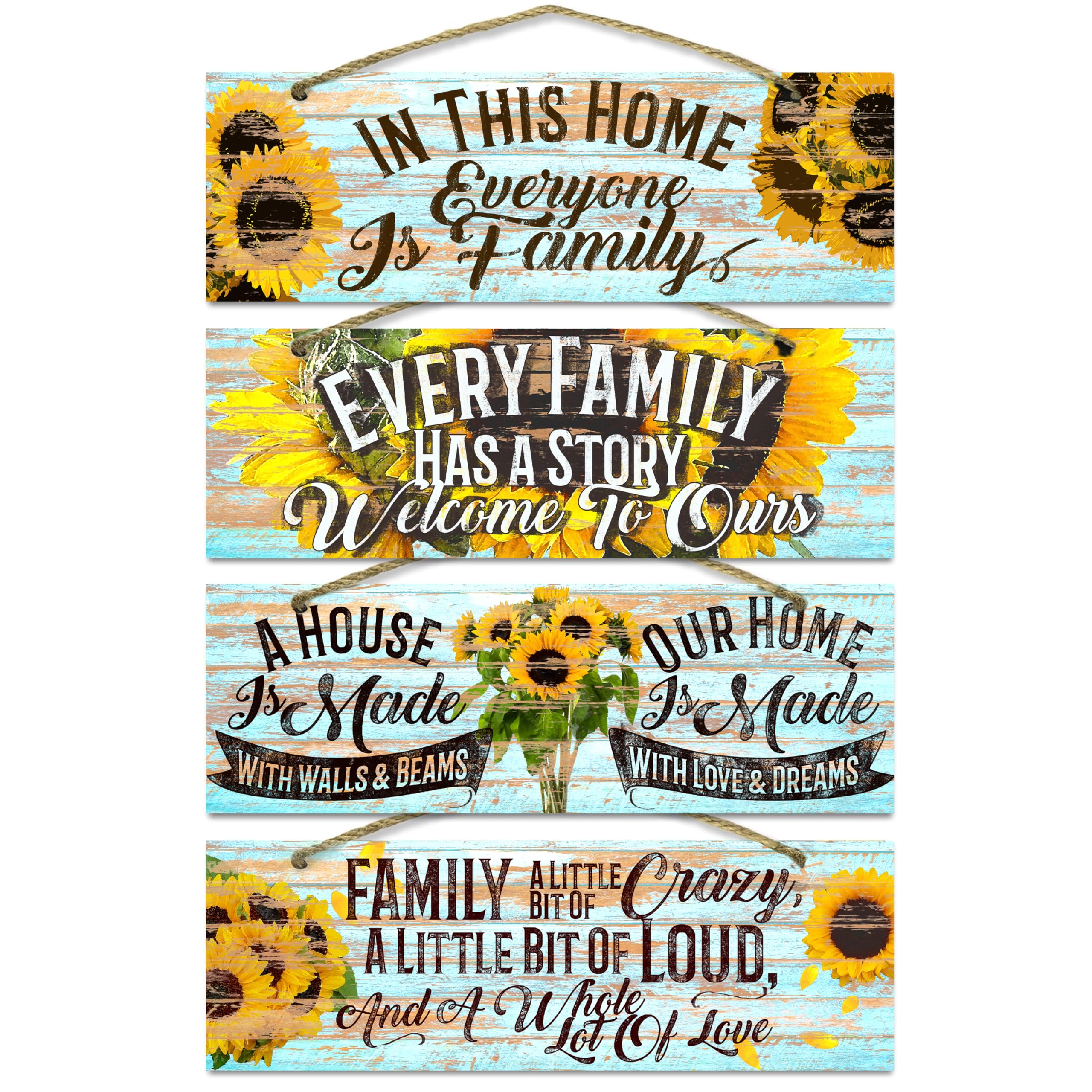Rustic Wooden Wall Decor 4-pack wood signs with twine hangers